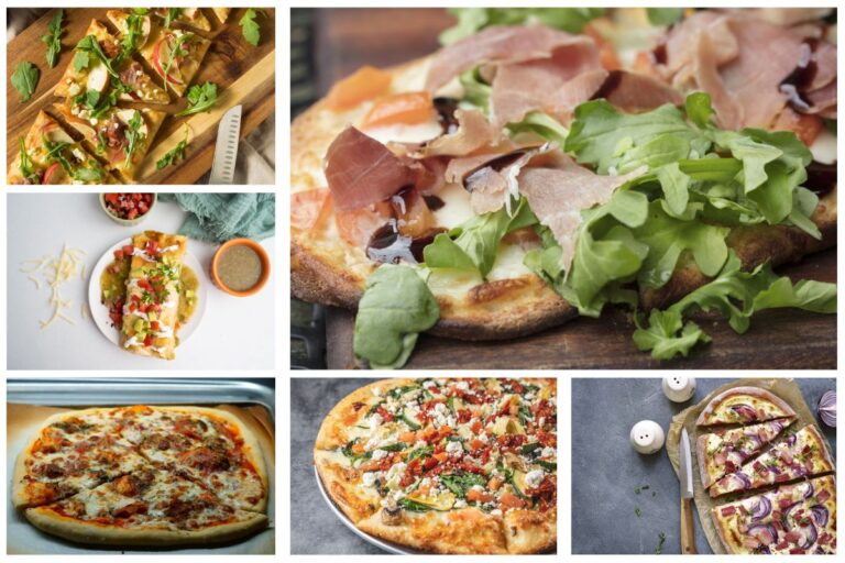 A collageof six flat bread pizza recipes.