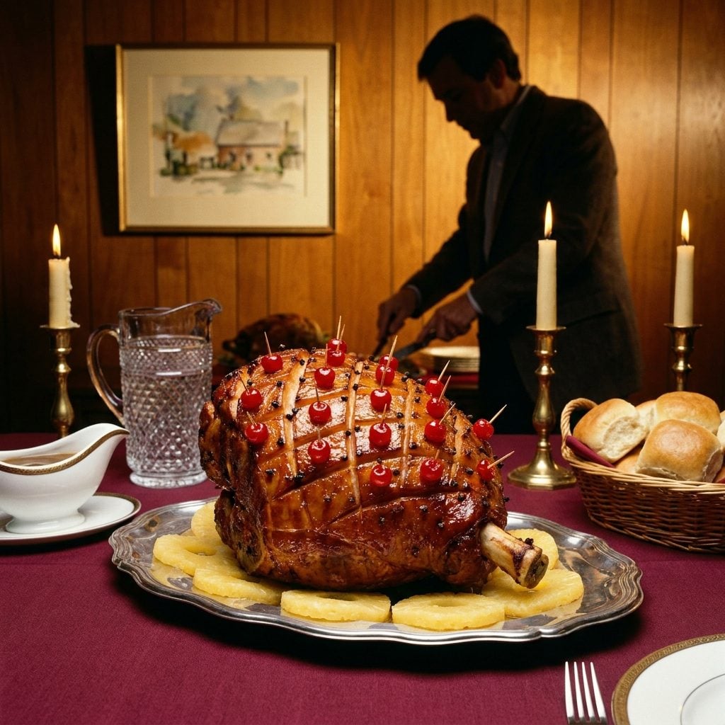 The Glazed Ham Armored in Whole Cloves and Canned Cherries