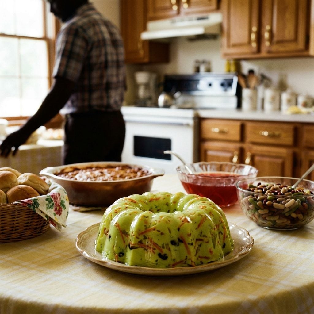Jell-O Salad with Shredded Carrots, Raisins, and the Confidence of a Casserole