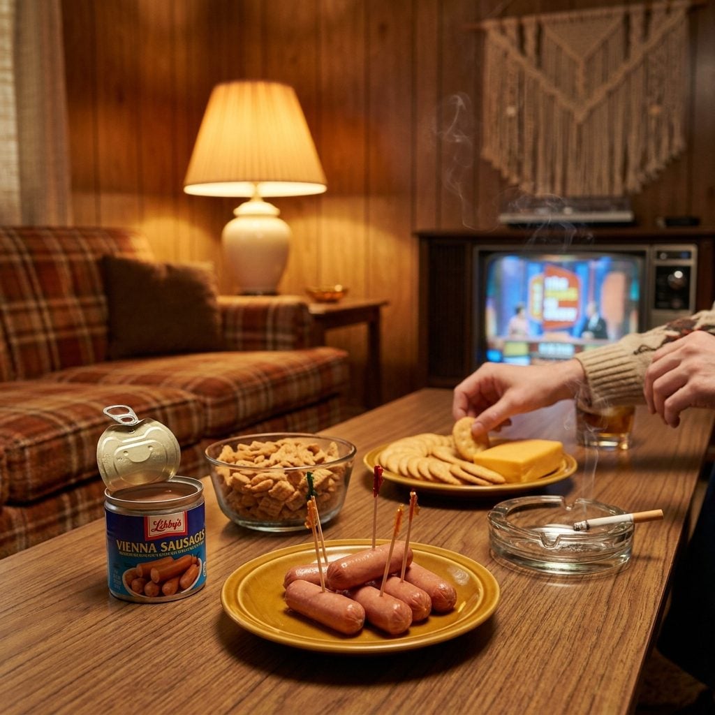 Vienna Sausages Served Directly From the Tin, Stabbed With Toothpicks