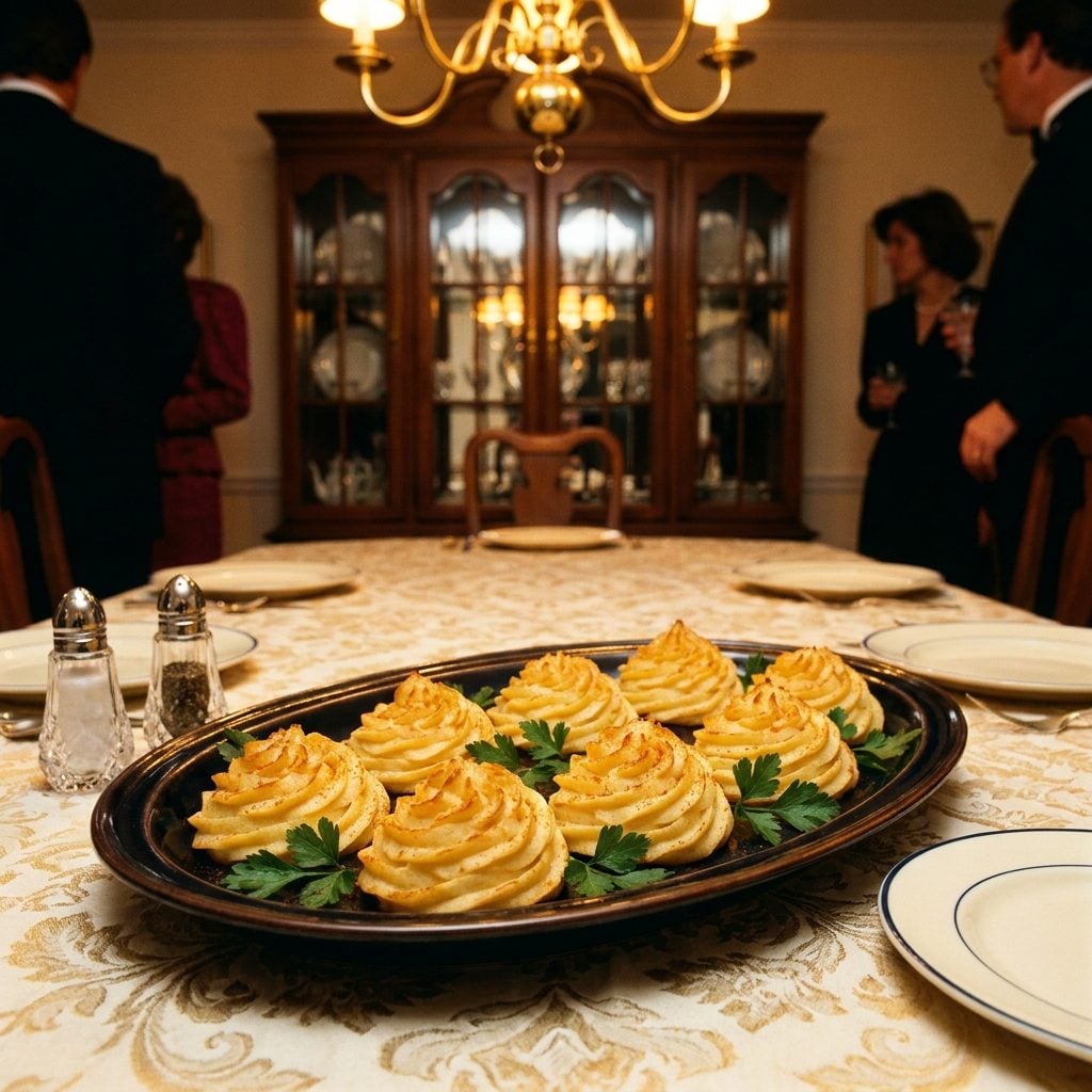 Instant Mashed Potatoes Piped Into Decorative Roses Because Presentation Mattered