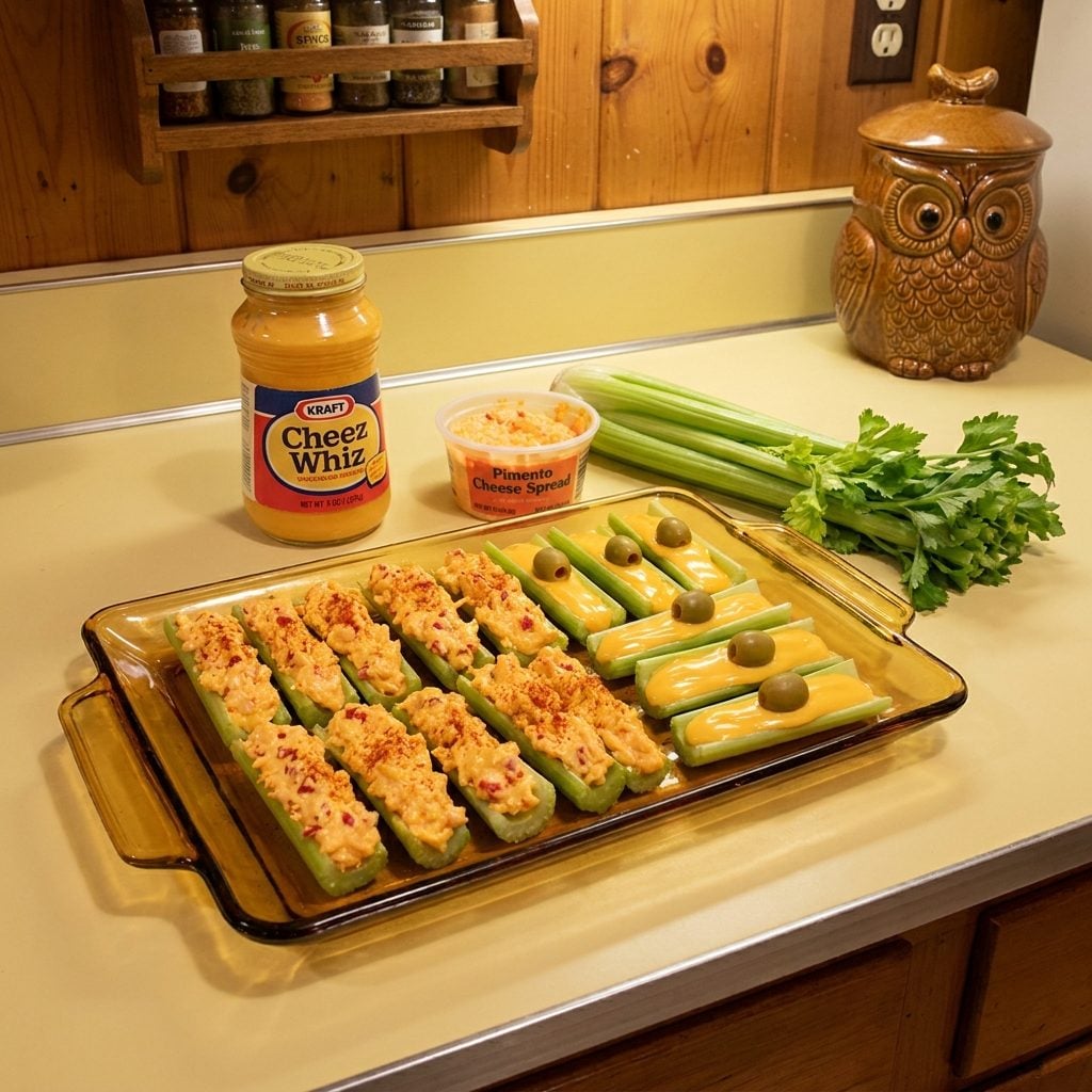 Stuffed Celery Packed with Pimento Cheese or Cheez Whiz