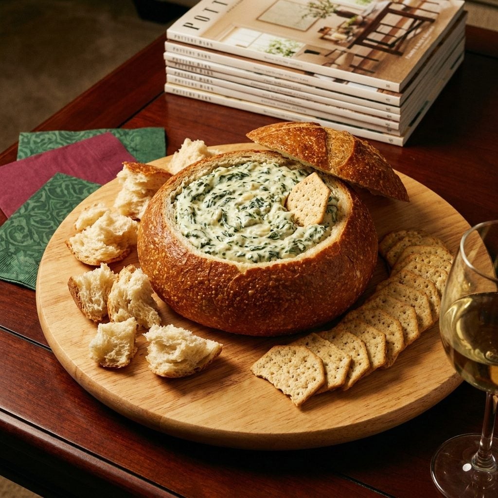 Spinach Dip in a Hollowed-Out Bread Bowl That Took Two Hours to Destroy