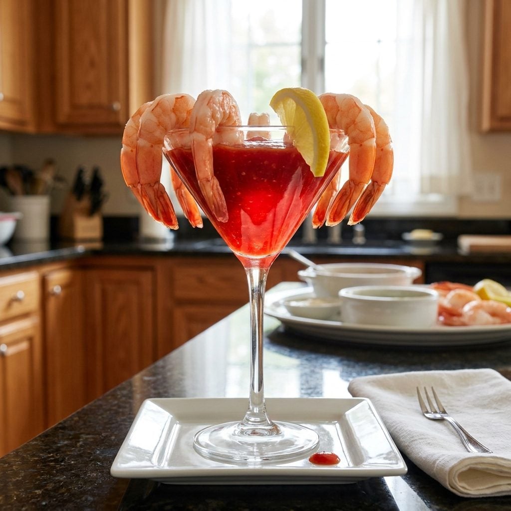 Shrimp Cocktail Arranged Around a Martini Glass Like It Was the Met Gala