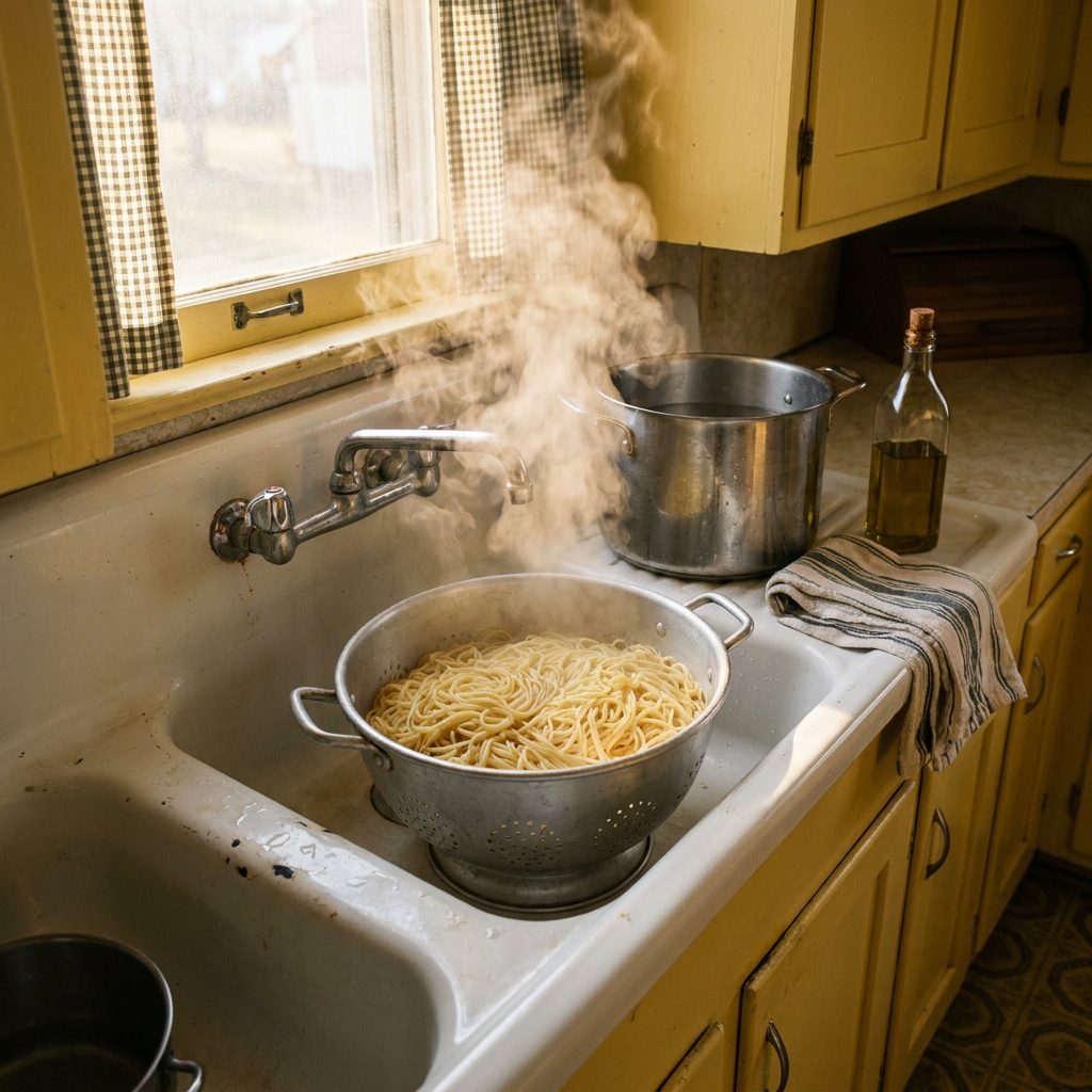 The Colander in the Sink, the Steam Cloud, the Near-Scalding