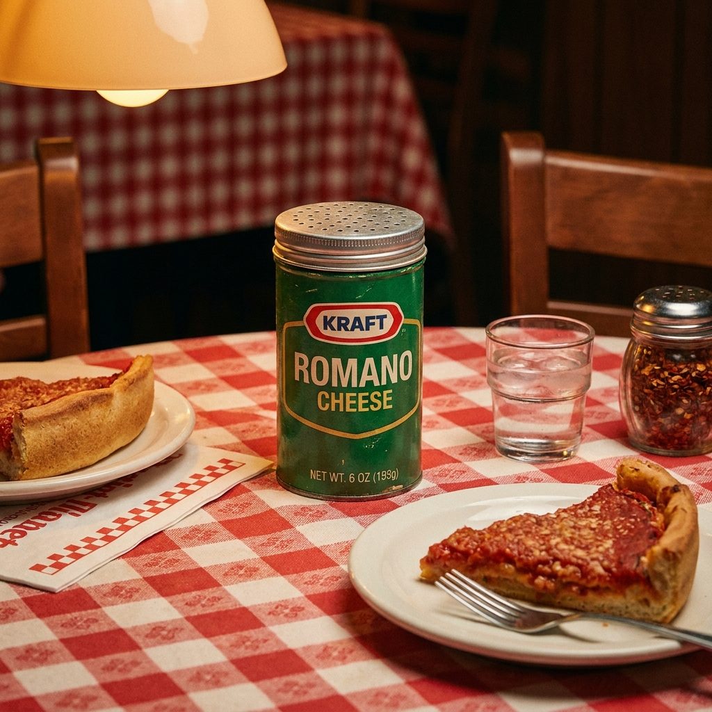 The Grated Romano That Came Shaken From a Green Cardboard Canister at the Table