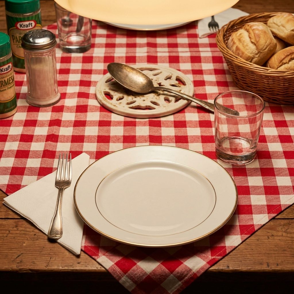 The Paper Napkins Folded Under Every Fork on the Good Tablecloth