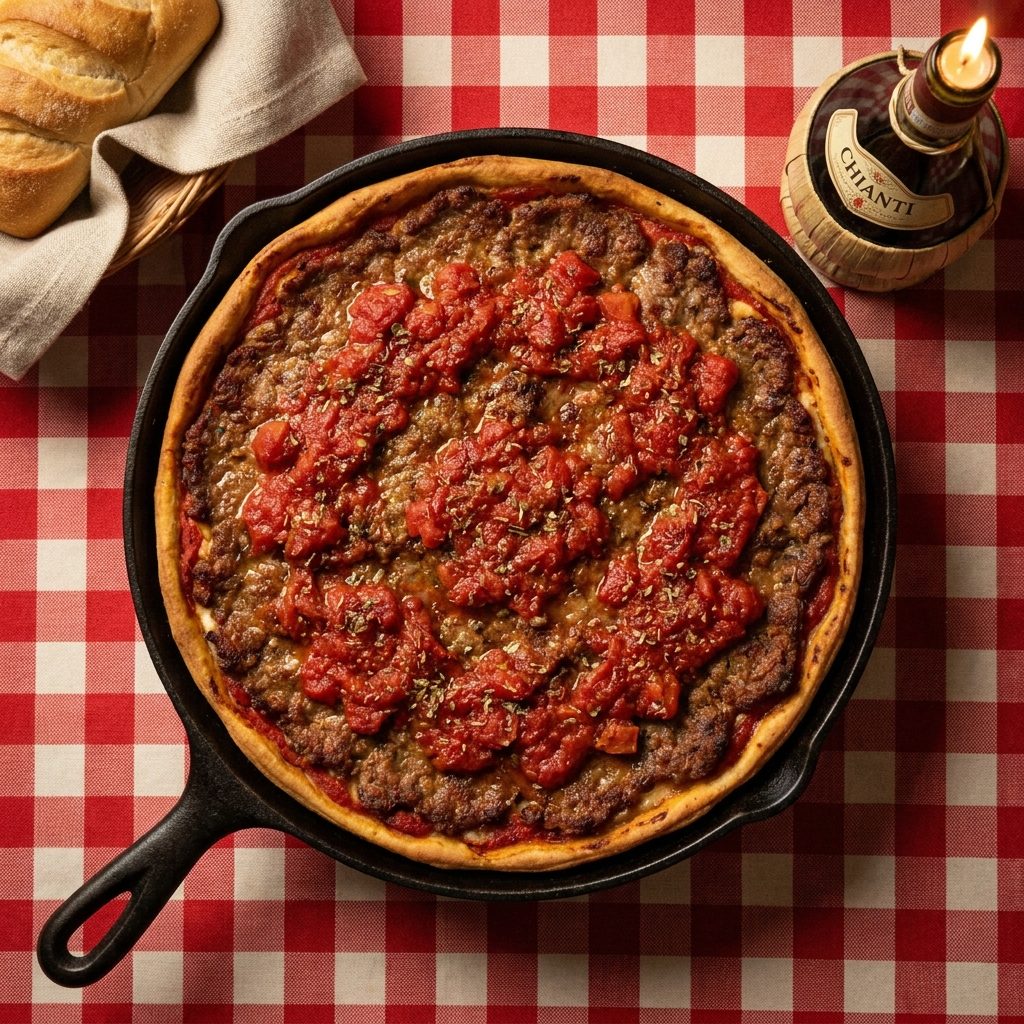 The Sausage That Came as a Single Flat Patty Pressed Edge to Edge Across the Whole Pie