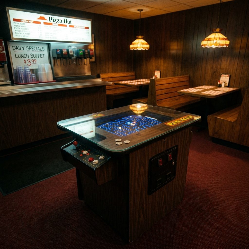 The Tabletop Pac-Man or Ms. Pac-Man Console Near the Soda Fountain