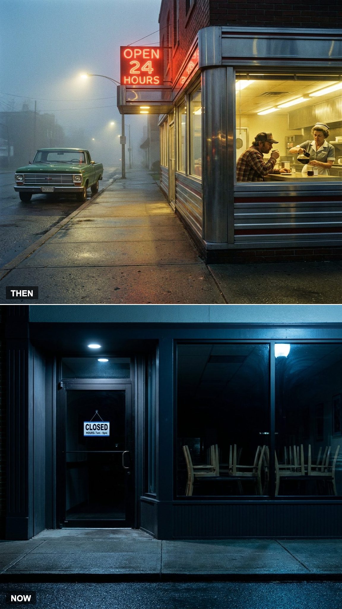 The 24-Hour Sign vs. Closes at 9 on a Tuesday