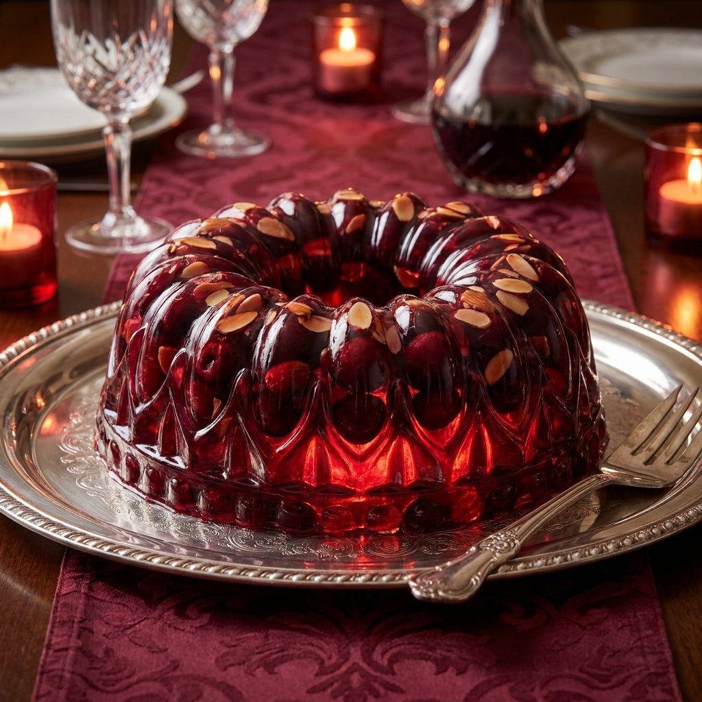 The Bing Cherry Mold Filled With Port Wine and Toasted Almonds