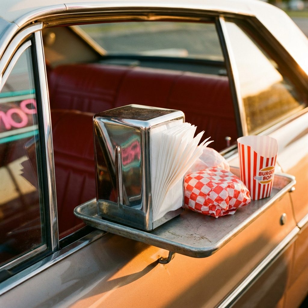 The Chrome Napkin Dispenser Bolted to the Dashboard Tray