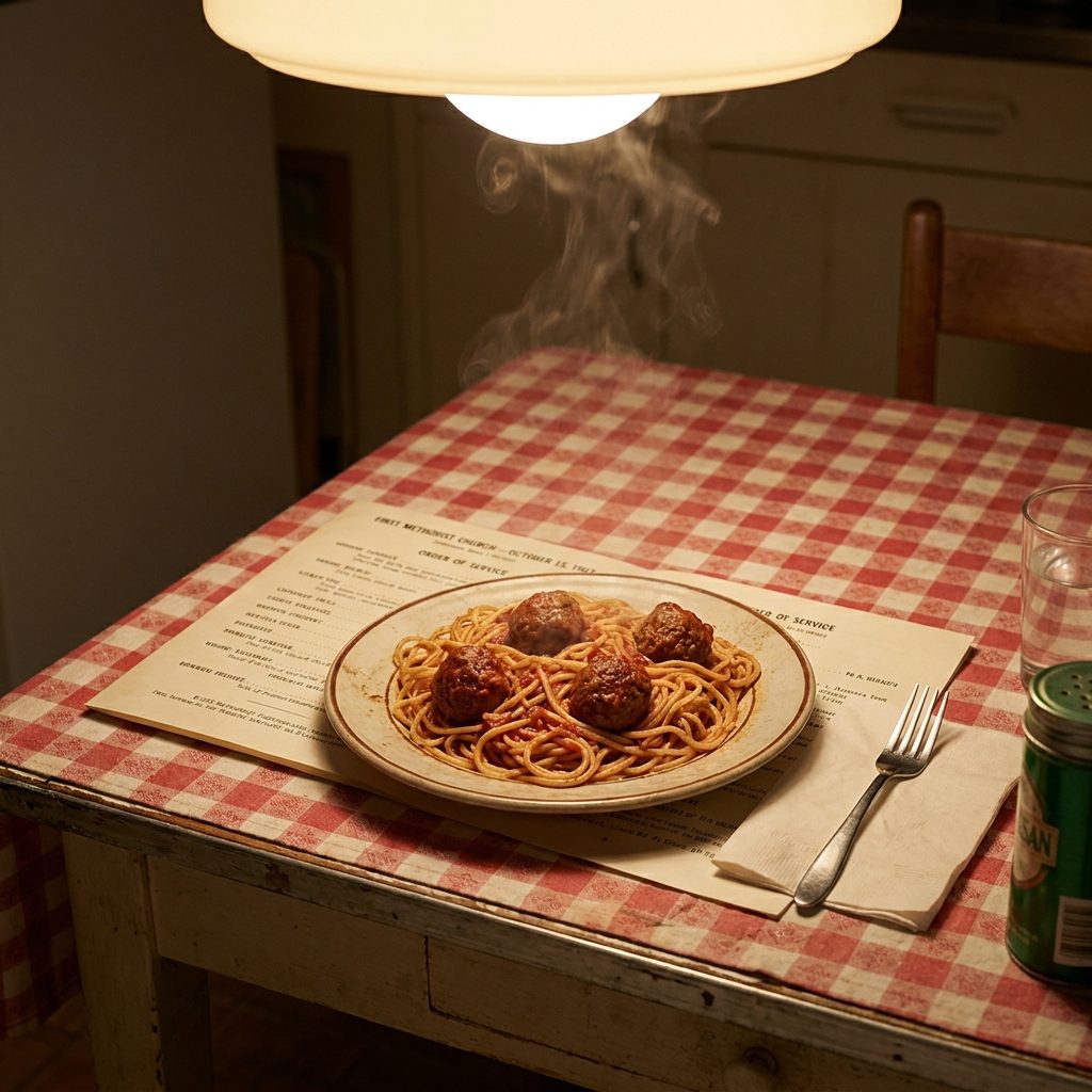 The Church Bulletin on the Table That Served as a Placemat When the Good Ones Were in the Wash