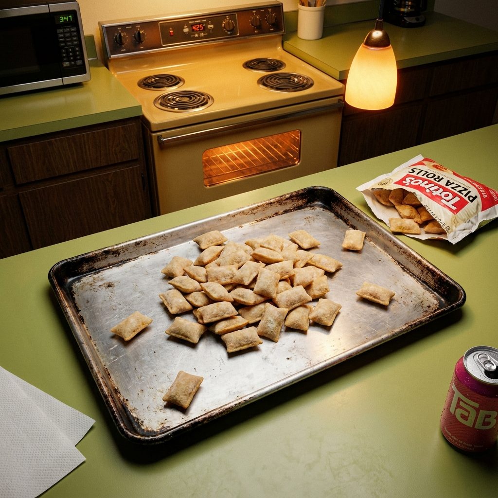 Dropping the Whole Bag of Pizza Rolls Onto the Cookie Sheet at Once