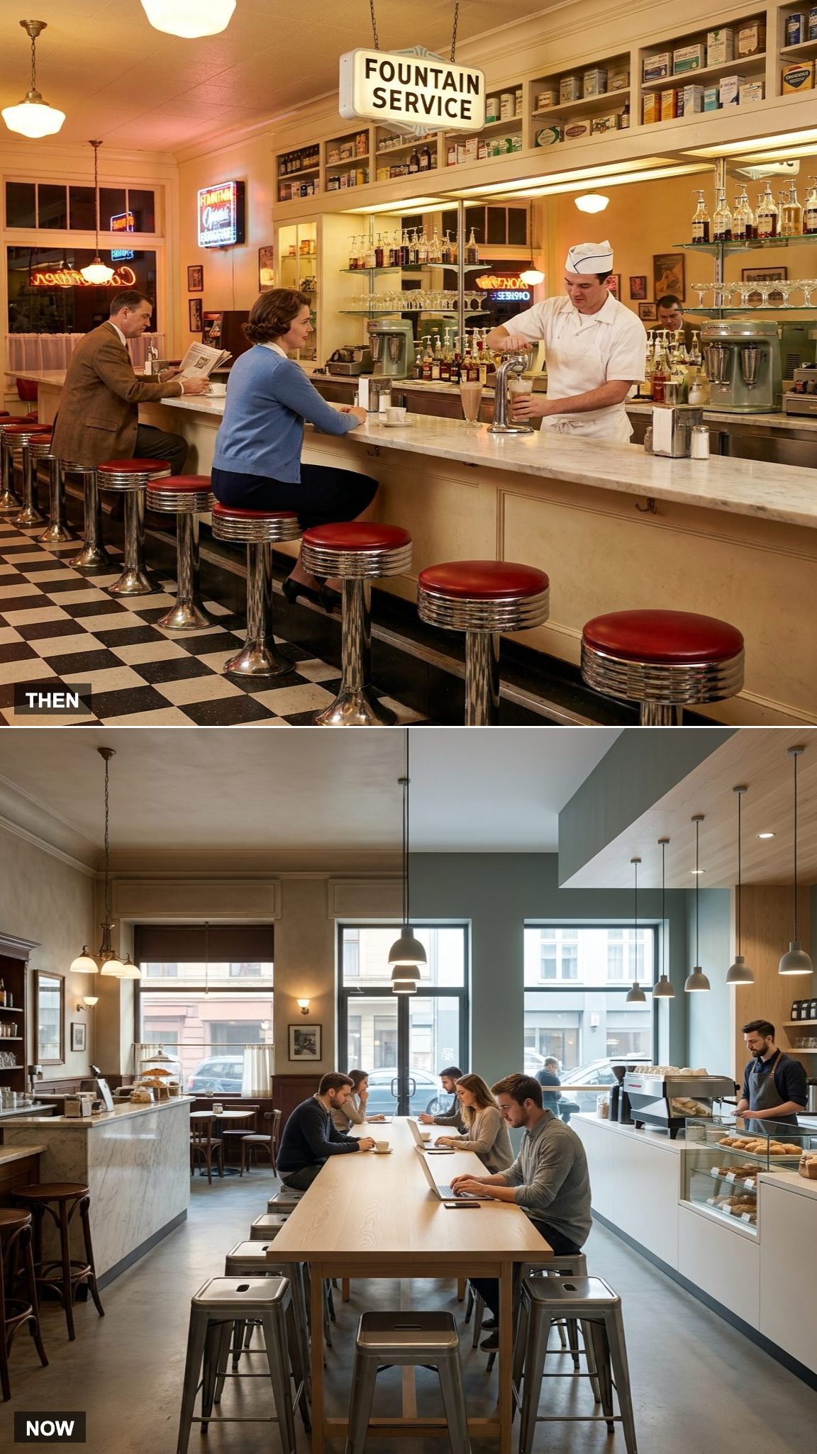 Drugstore Soda Fountains vs. Standalone Coffee Chains