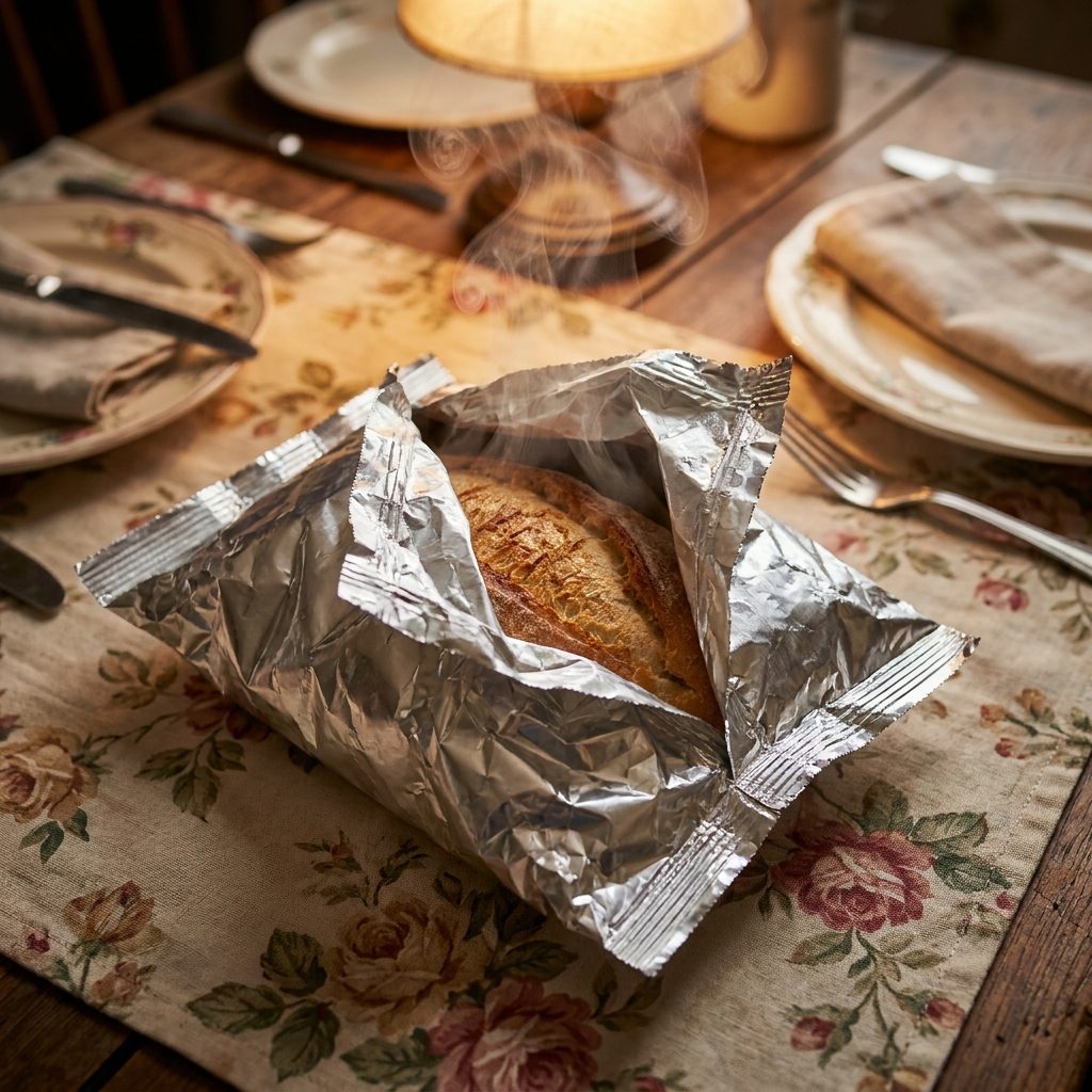 The Foil That Got Opened Partway at the Table So the Bread Stayed Warm Longer