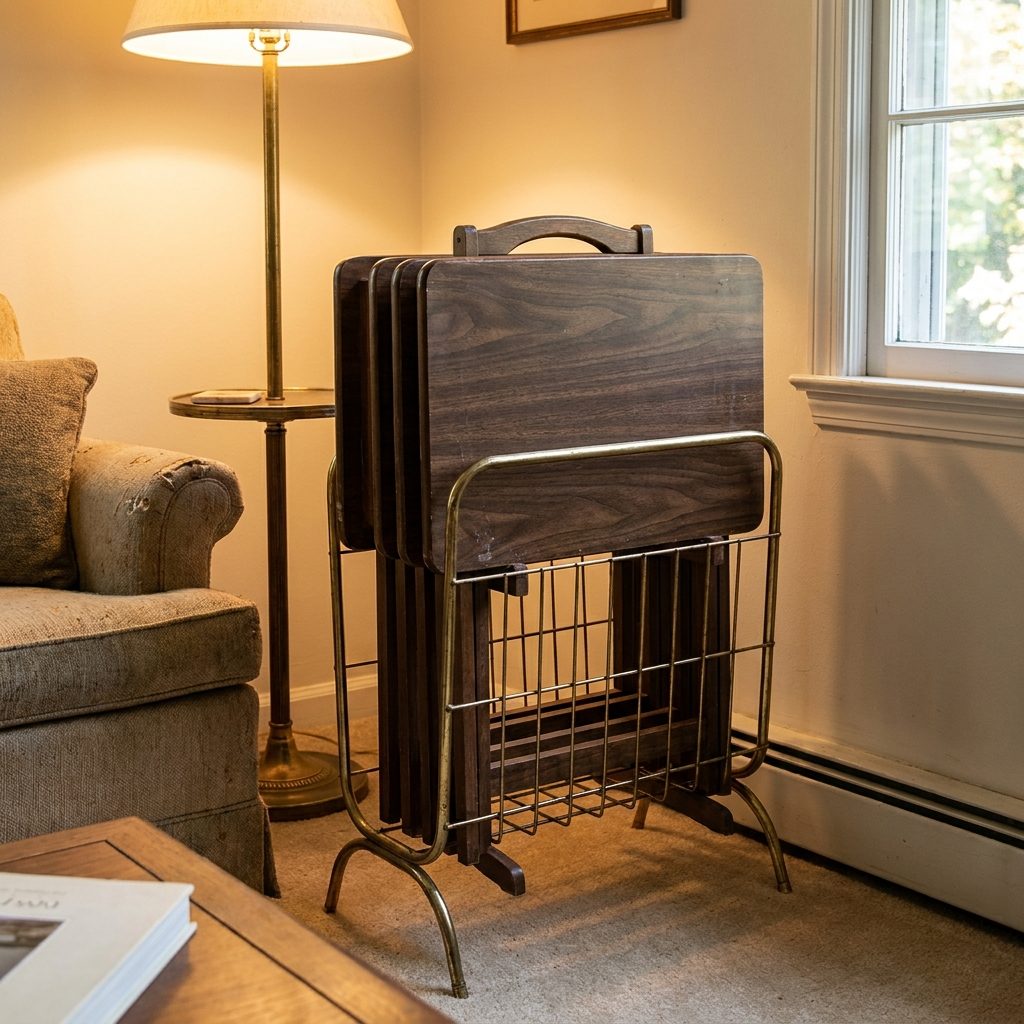 Fold-Out TV Trays With the Wood-Grain Top and Wobbly Legs