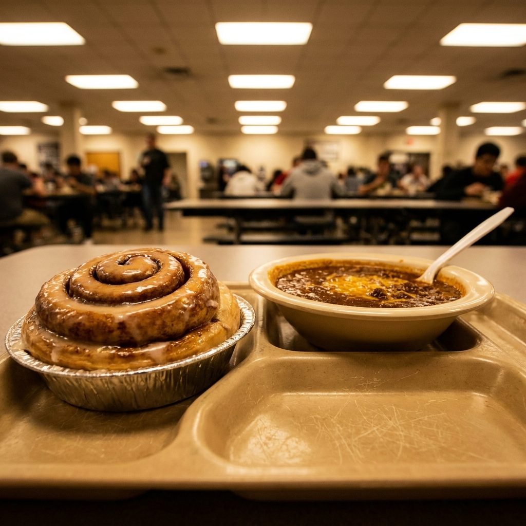 Giant Cinnamon Rolls Served Right Next to the Chili