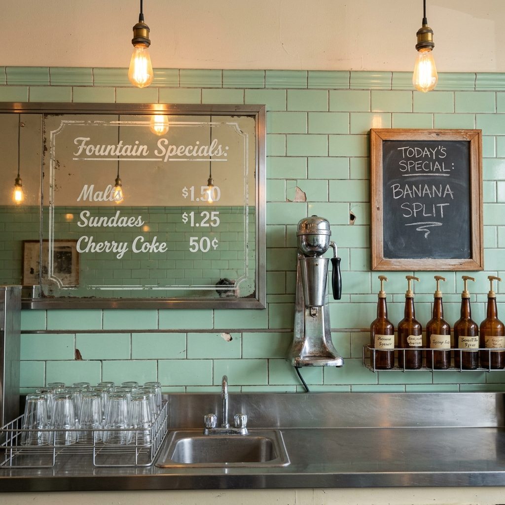 The Green-Tiled Backsplash Behind the Fountain