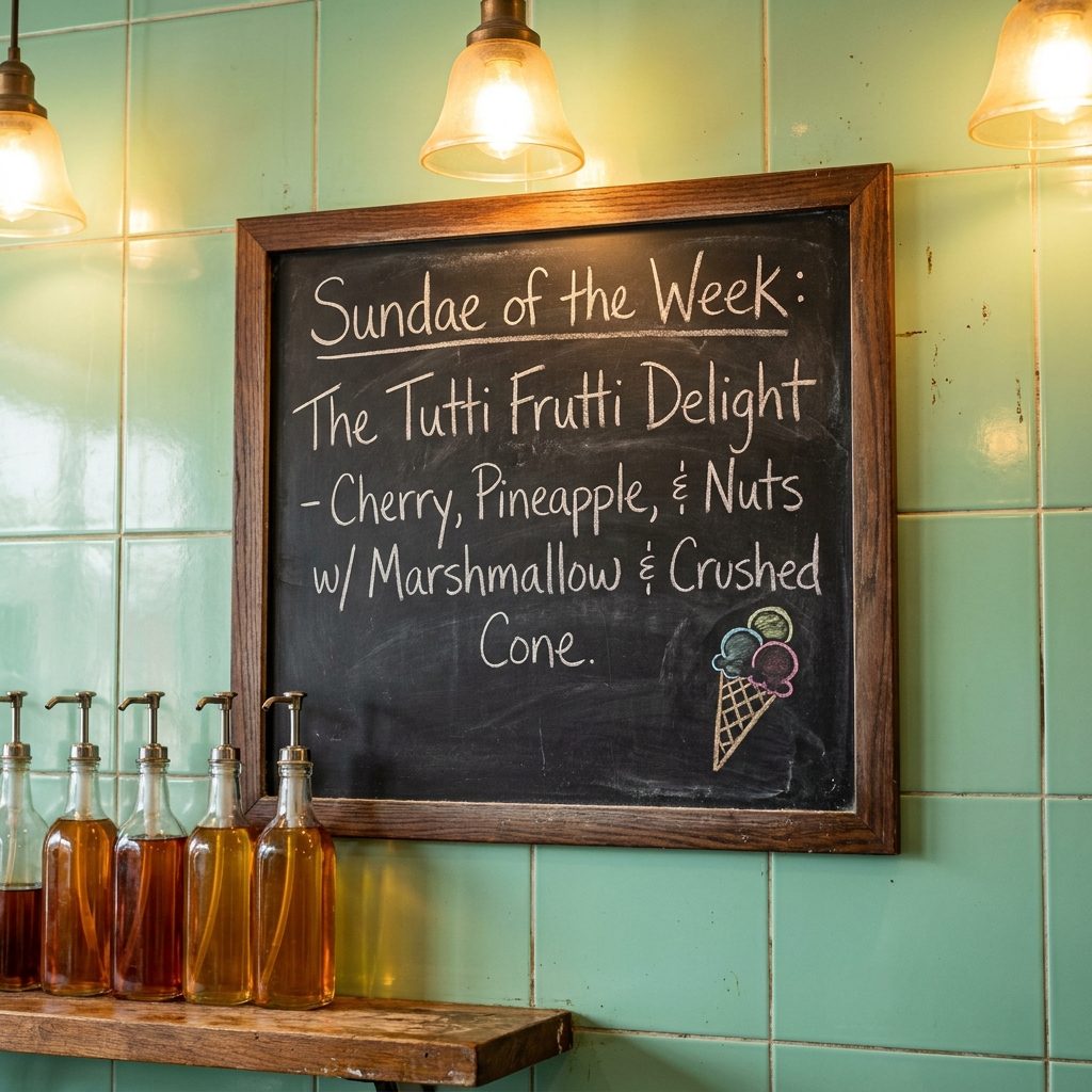 The Handwritten Chalkboard Listing the Sundae of the Week