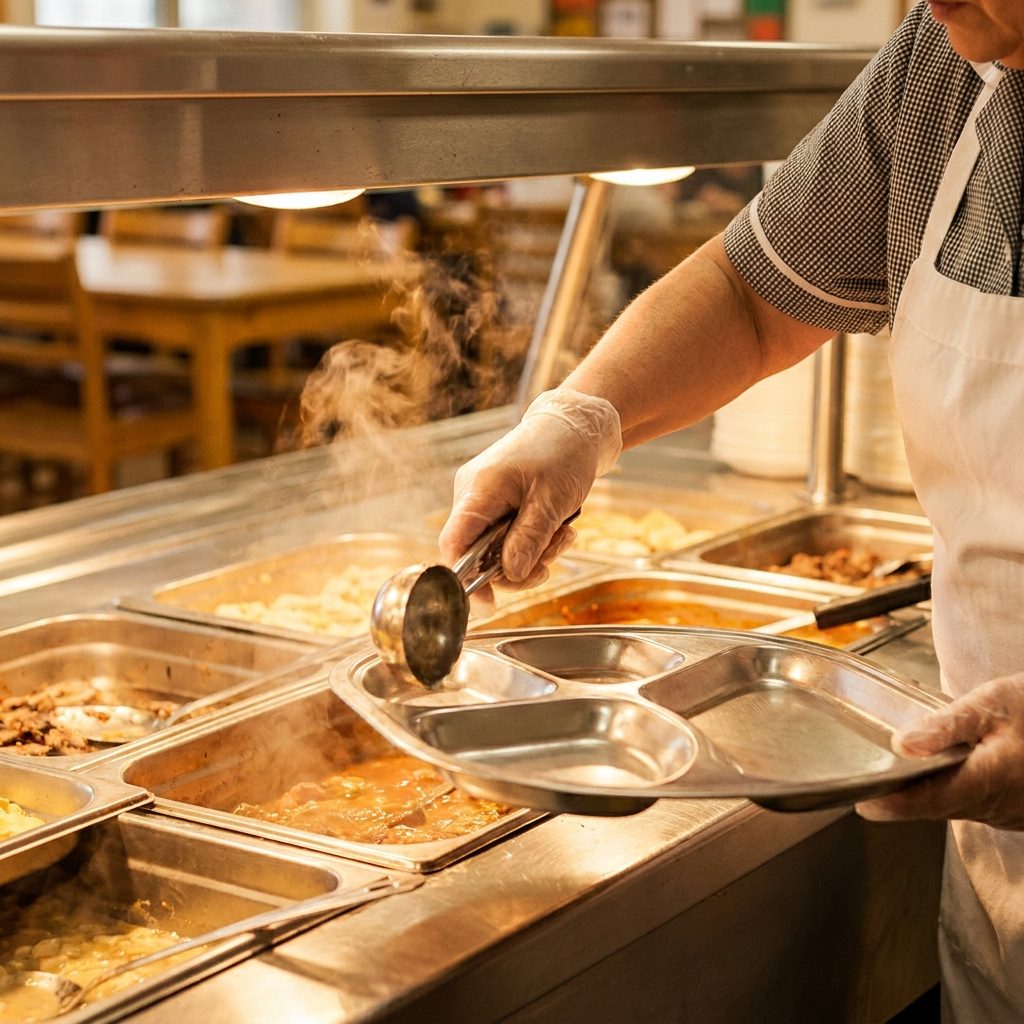 The Lunch Lady Serving Everything by the Scoop, No Choices