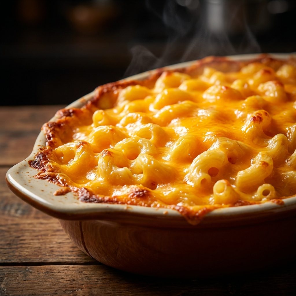Macaroni and Cheese Bubbling Orange at the Edges