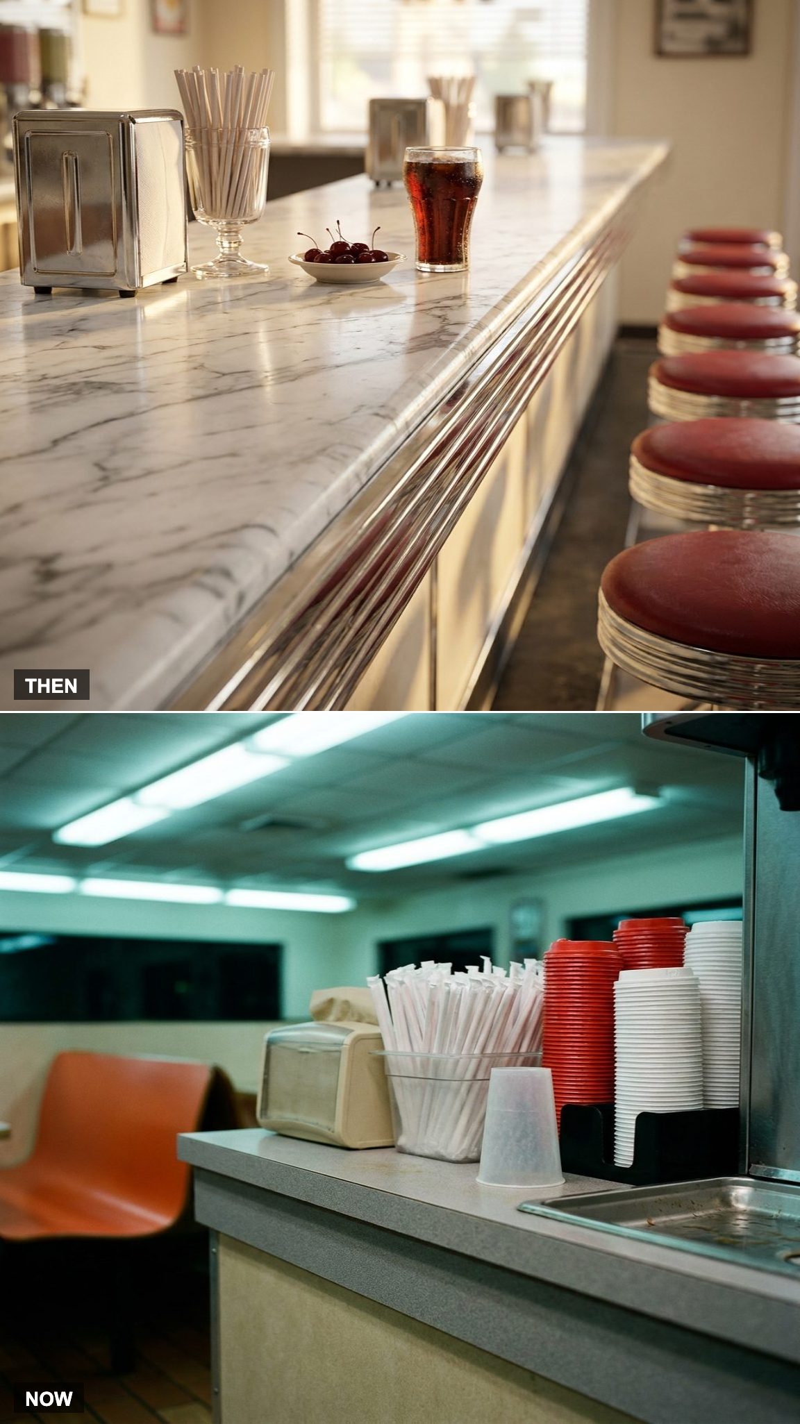 Marble Soda Counters vs. Plastic Drink Stations