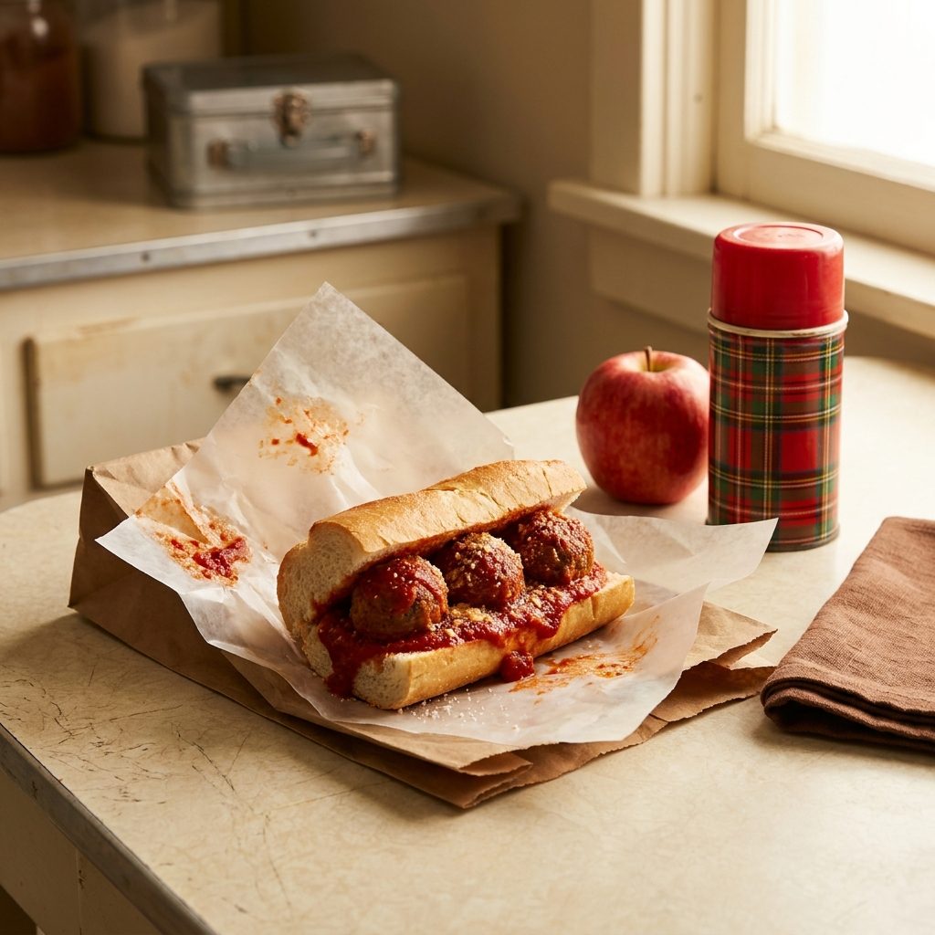 The Meatball Sandwich Made From Sunday's Leftovers on Monday for School Lunch