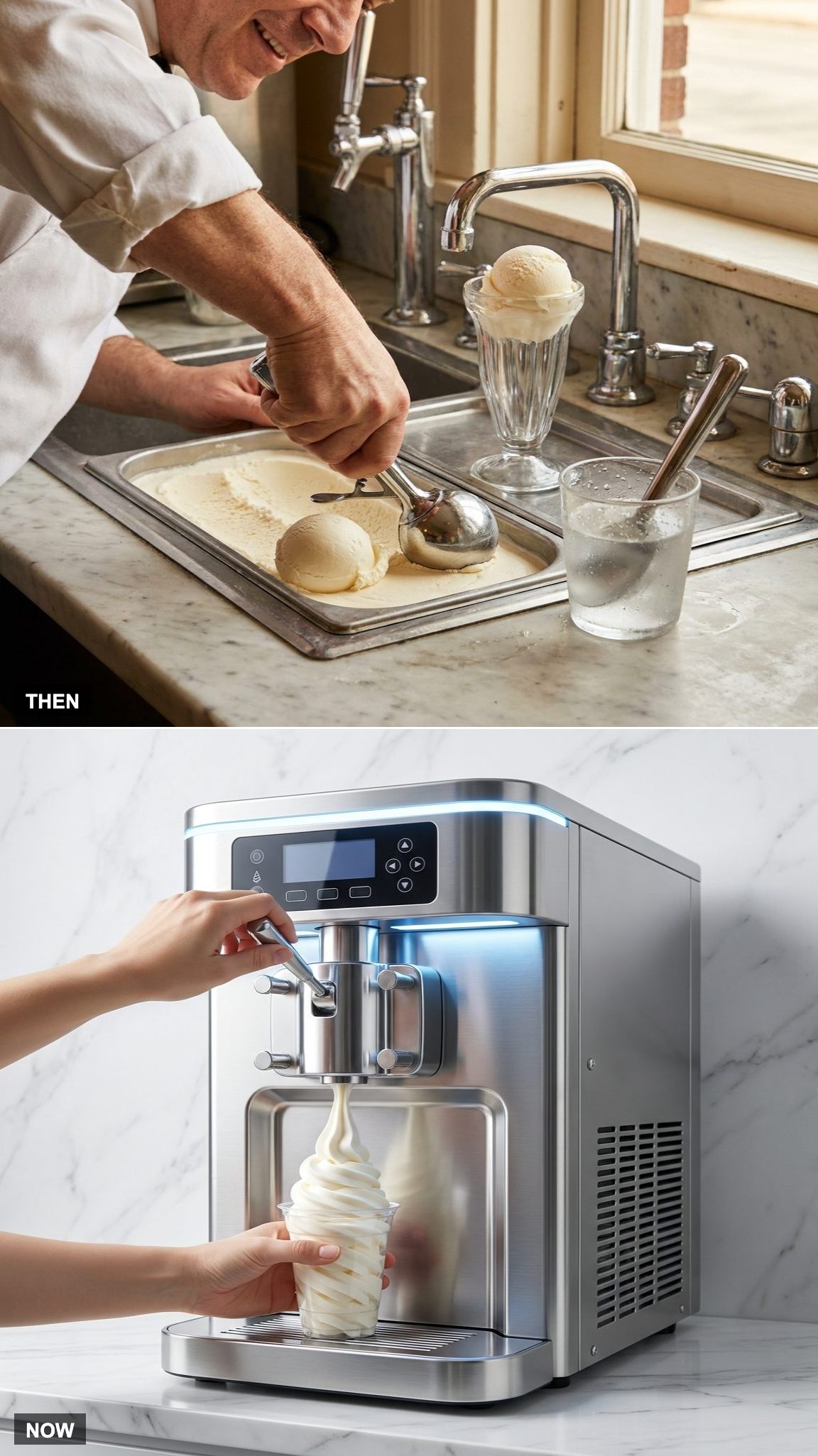 Hand-Scooped Ice Cream vs. Soft-Serve Machines