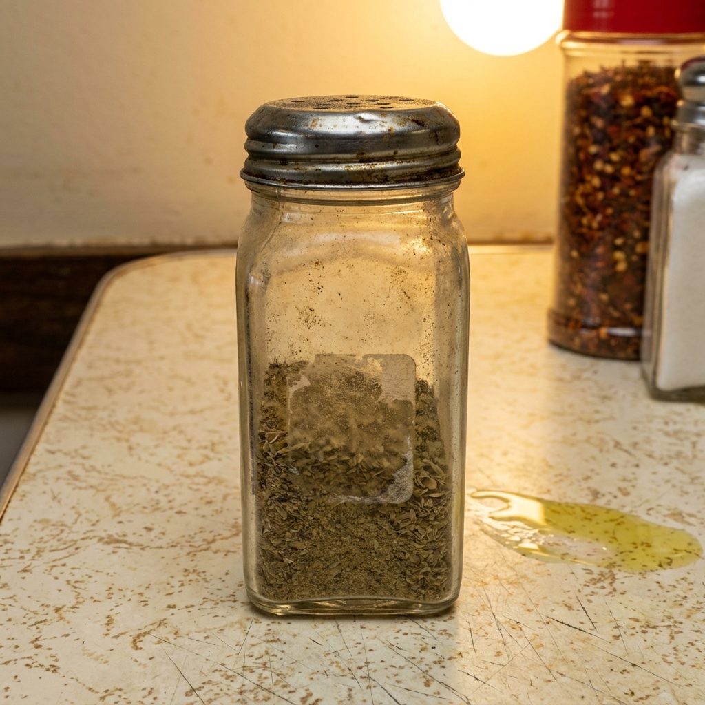The Oregano Shaker That Had Been Refilled So Many Times the Label Was Gone