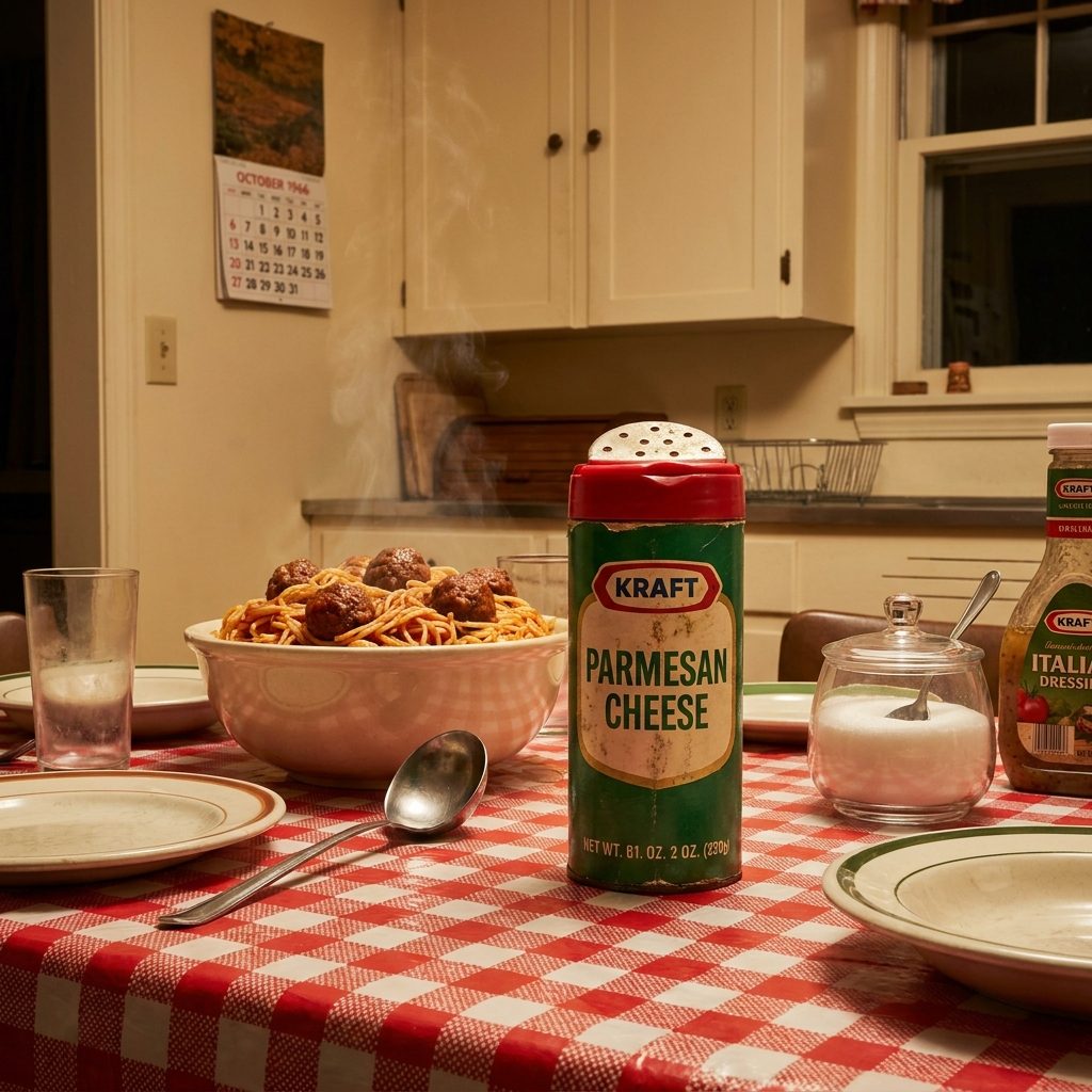 The Parmesan Cheese in the Green Cardboard Shaker That Smelled Like Exactly What It Was