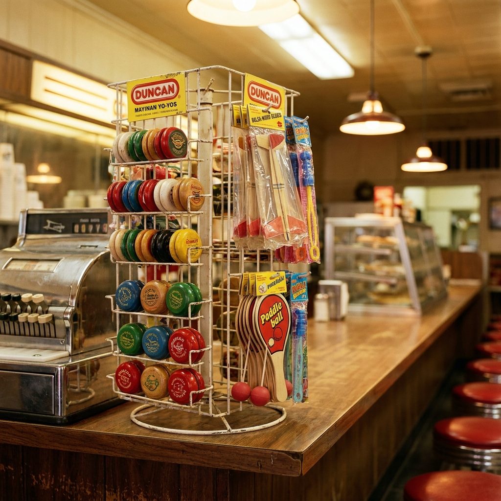The Rotating Rack of Wooden Yo-Yos and Balsa-Wood Airplanes