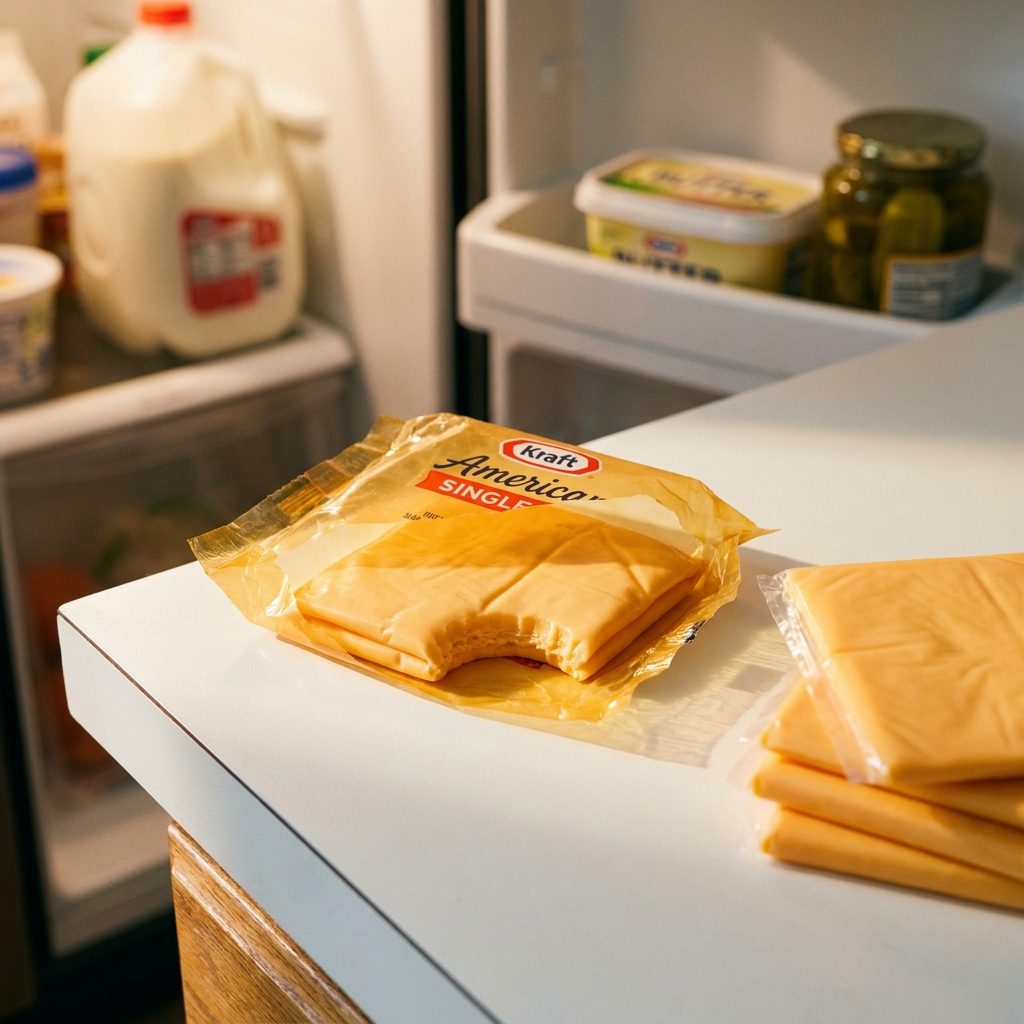 The Specific Fold of a Kraft Single Being Eaten Straight From the Plastic