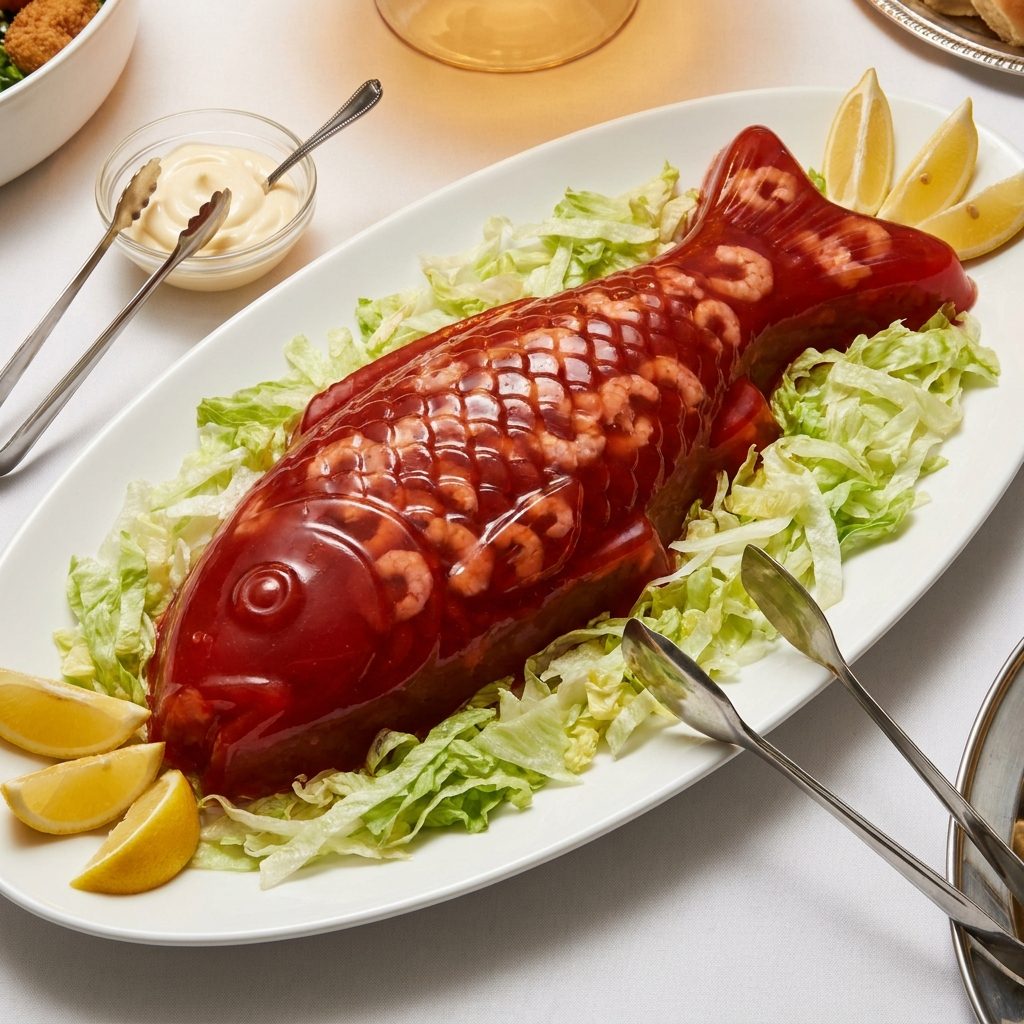 The Tomato and Shrimp Aspic Molded in a Fish Shape