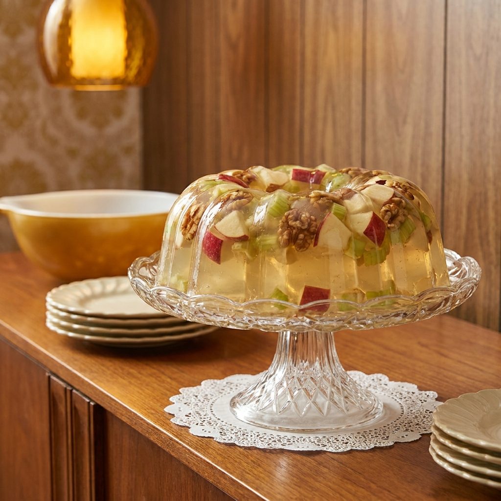 The Waldorf Salad Suspended in Lemon Jell-O With Apples, Walnuts, and Celery