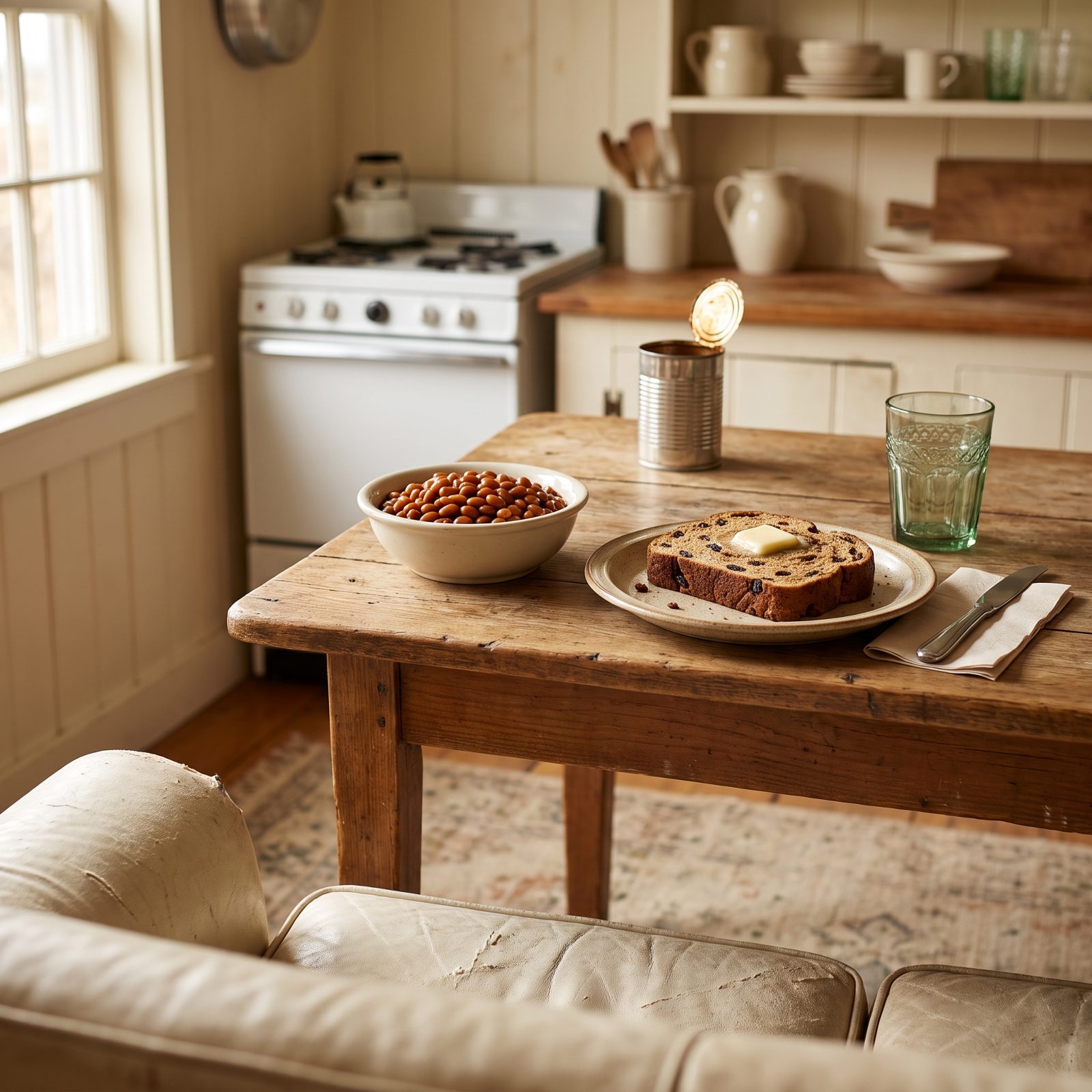 Baked Beans with a Slice of Steamed Brown Bread