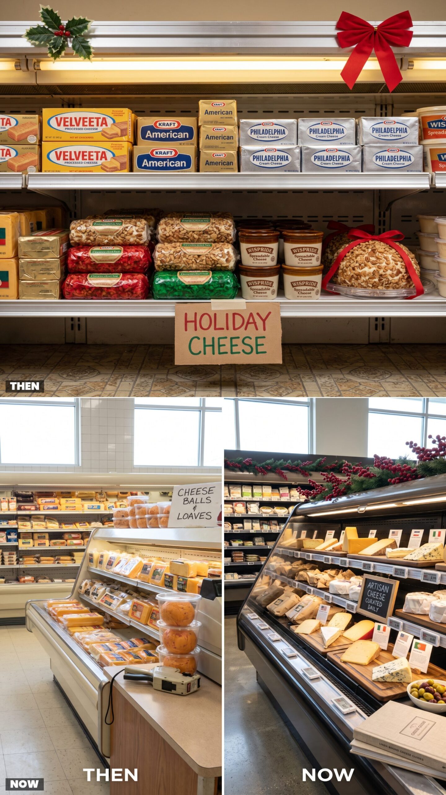 Cheese Sections: Processed Party Loaves vs. Specialty Cheese Islands