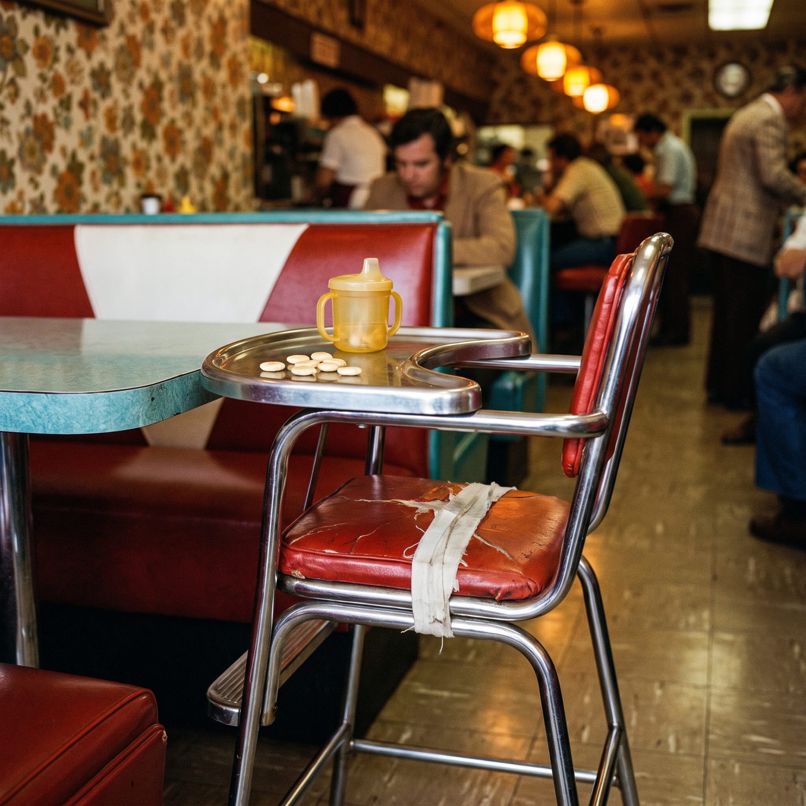 Chrome High Chairs with Cracked Vinyl Cushions