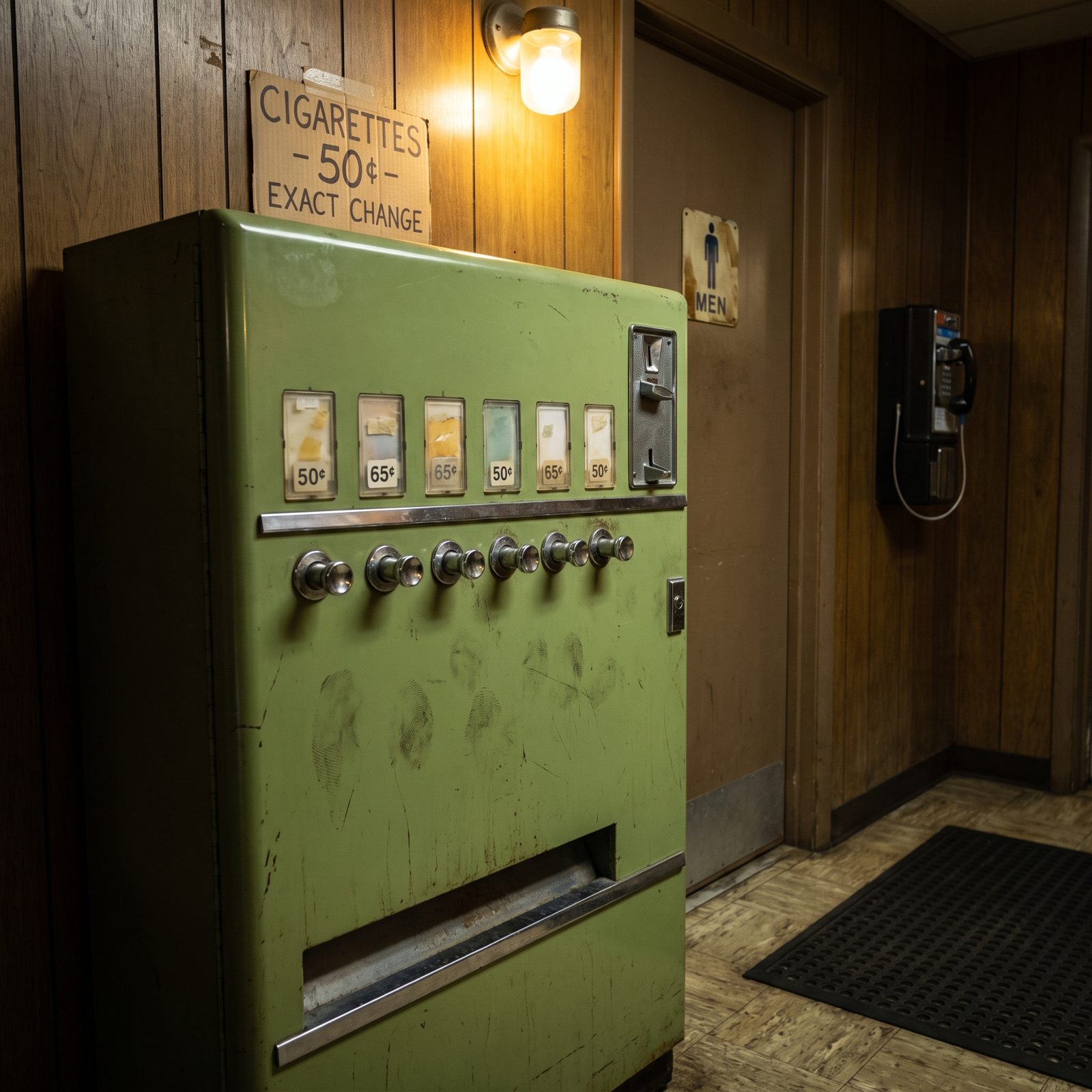 The Cigarette Machine Humming by the Restrooms