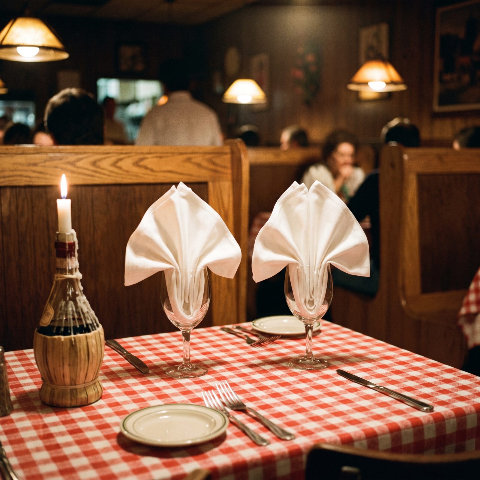 Cloth Napkins Standing Up in the Water Goblets