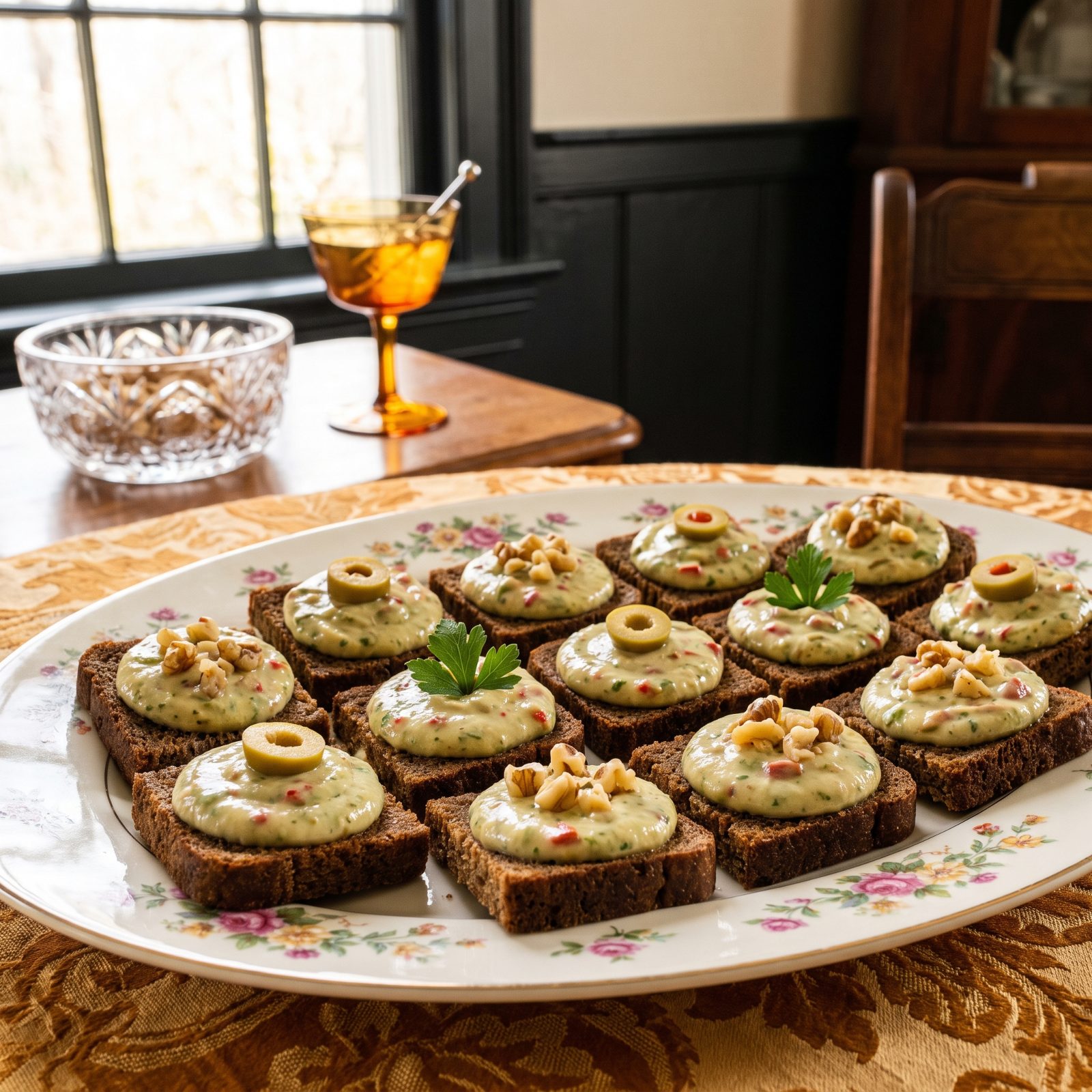 Cocktail Rye Canapés With Olive Spread