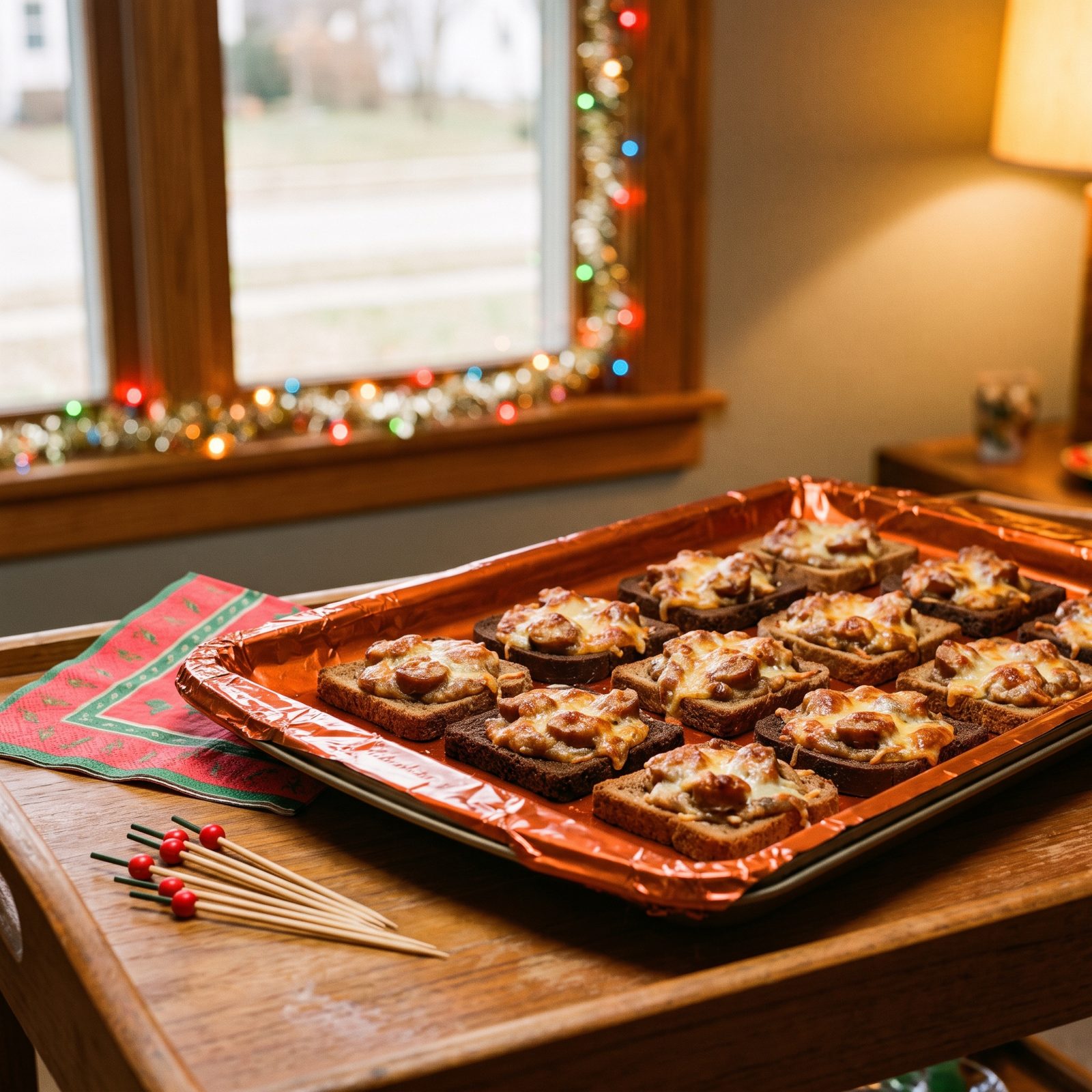 Cocktail-Rye Pizzas With Sausage and Melted Cheese