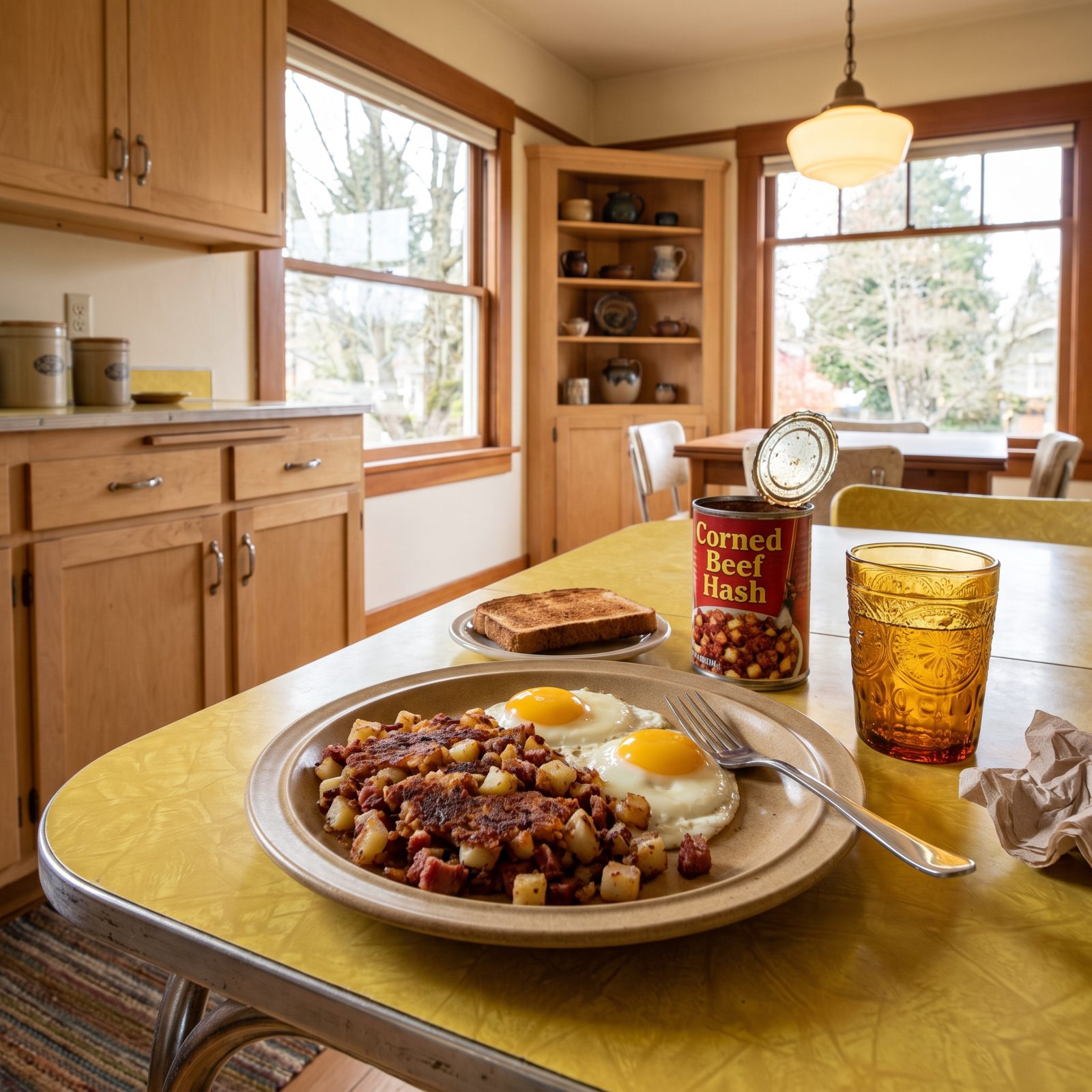 Corned Beef Hash with Fried Eggs on Top