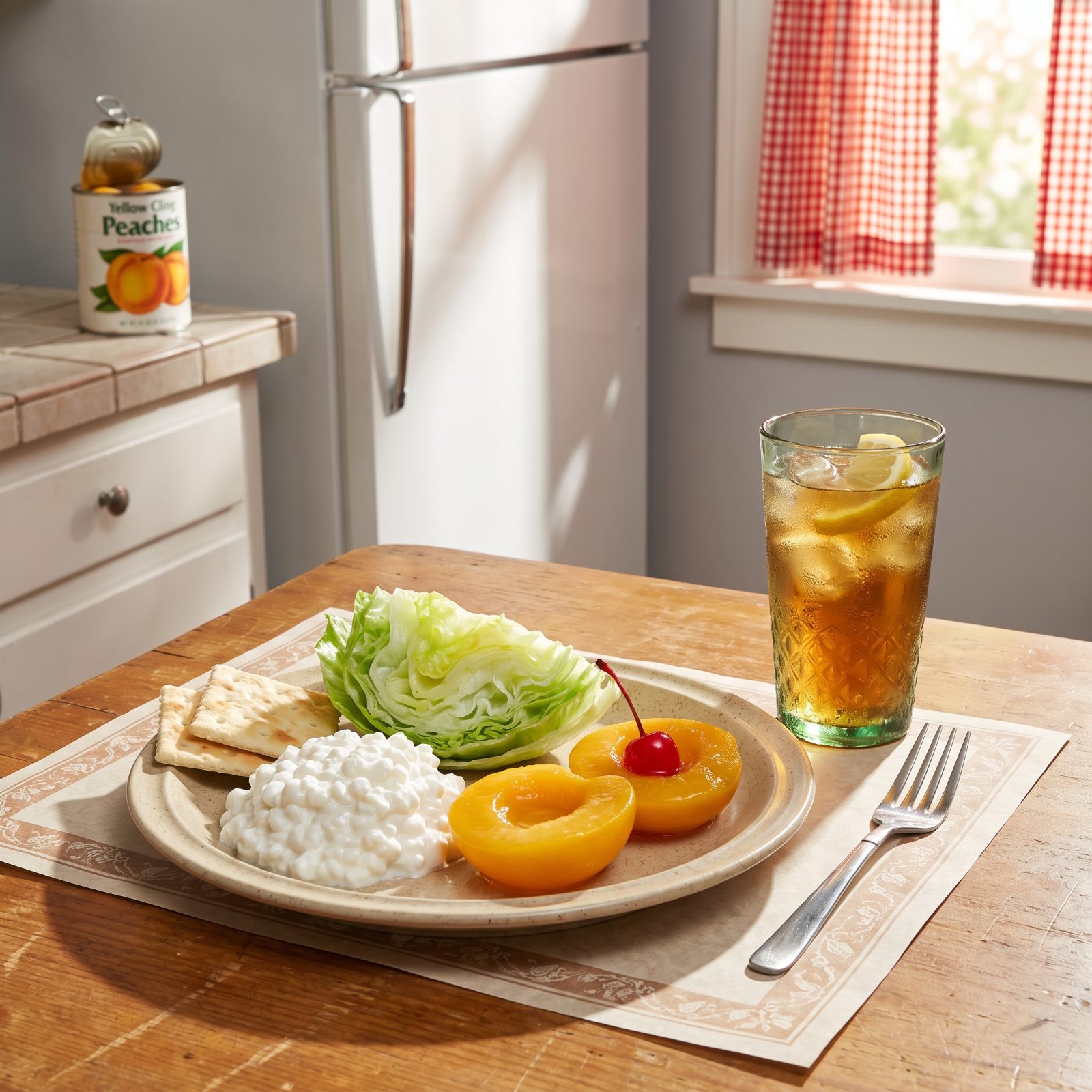 Cottage Cheese and Canned Peach Plates on a Hot Night