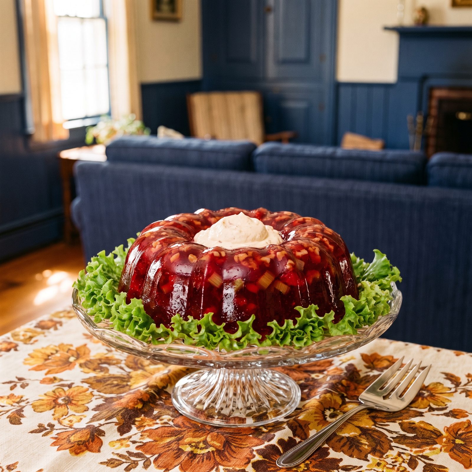 Cranberry Gelatin Ring With Celery and Nuts