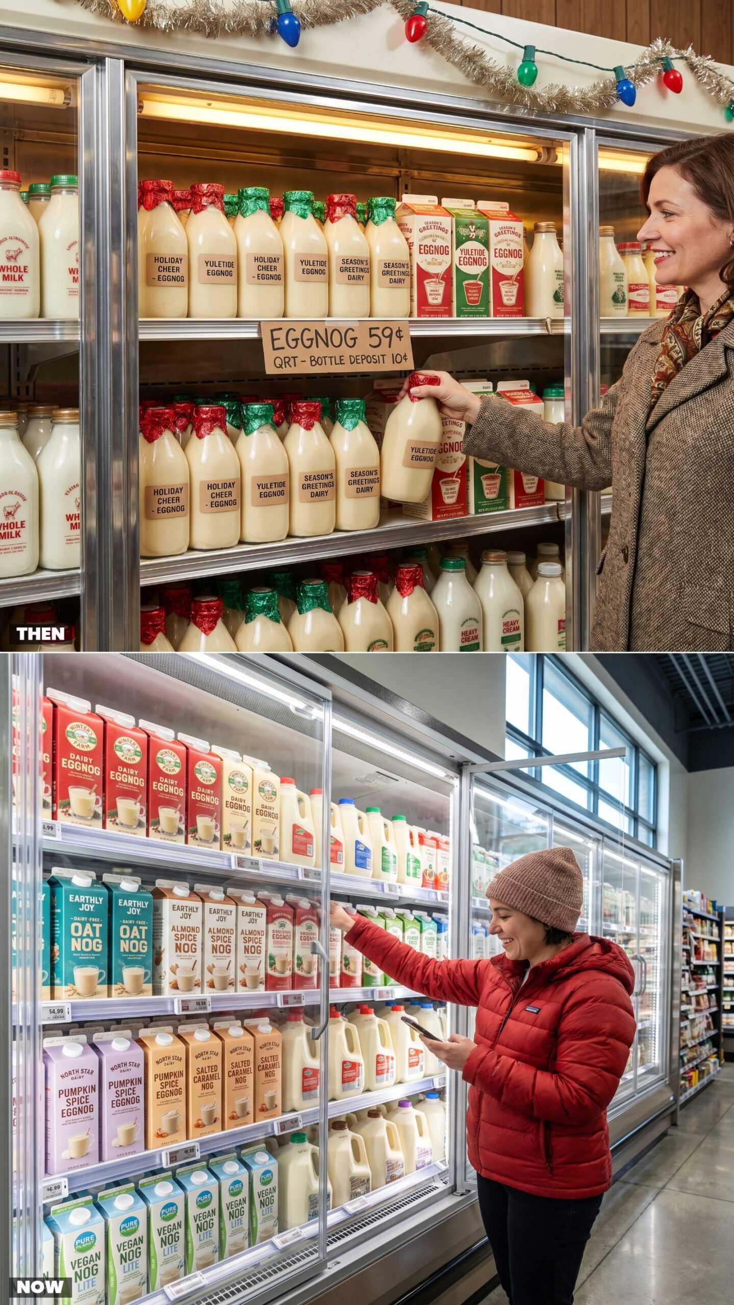 Eggnog Displays: Glass Bottles vs. Dairy-Free and Flavored Cartons