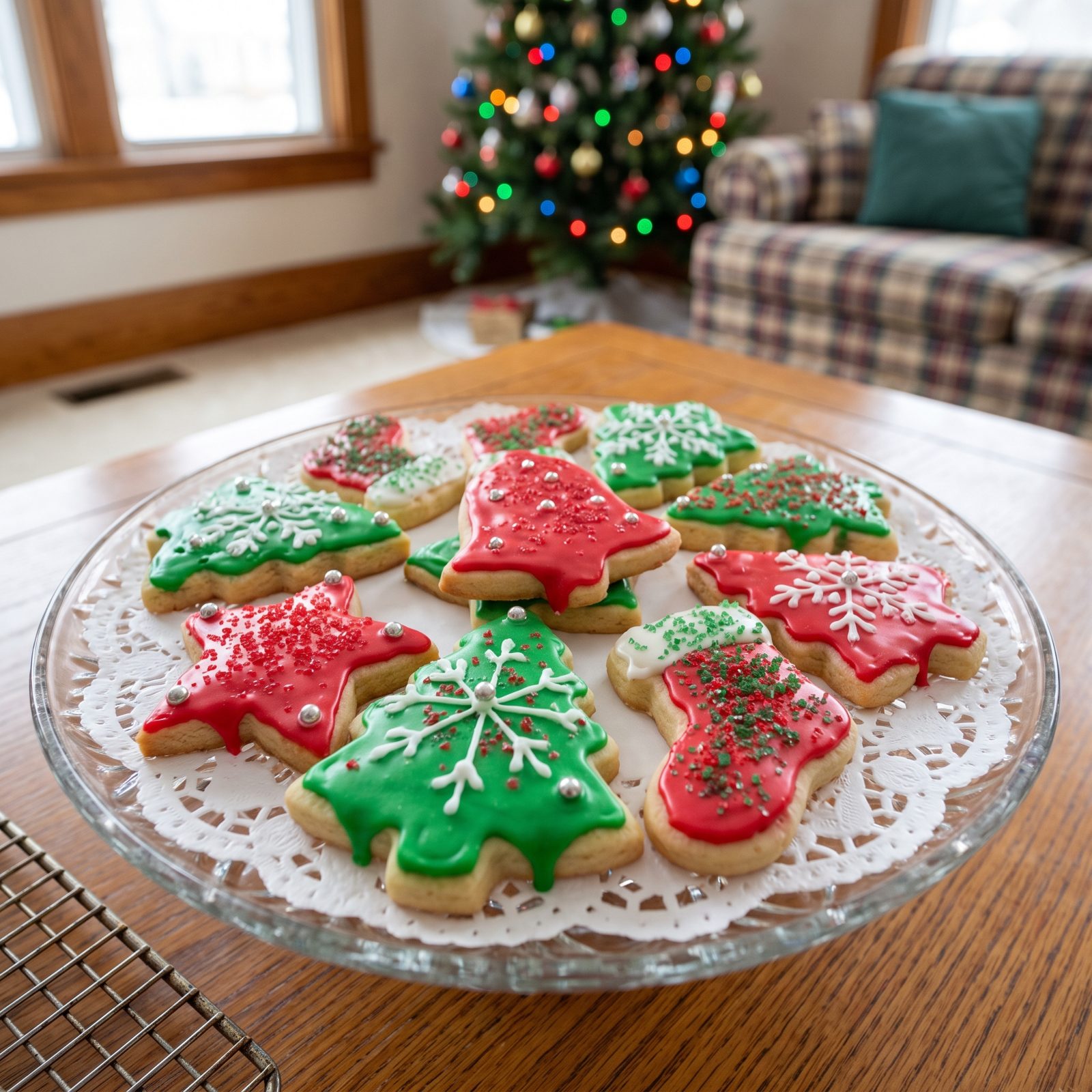 Frosted Sugar-Cookie Cutouts in Red and Green Icing