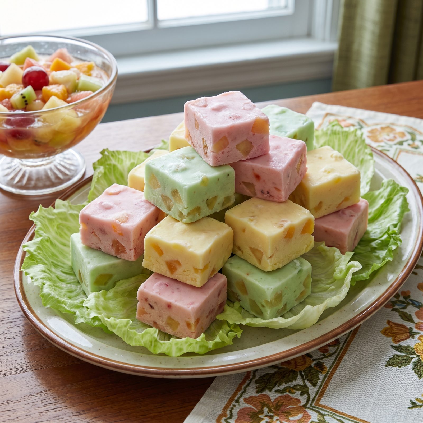 Frozen Fruit Salad Cut Into Neat Little Squares