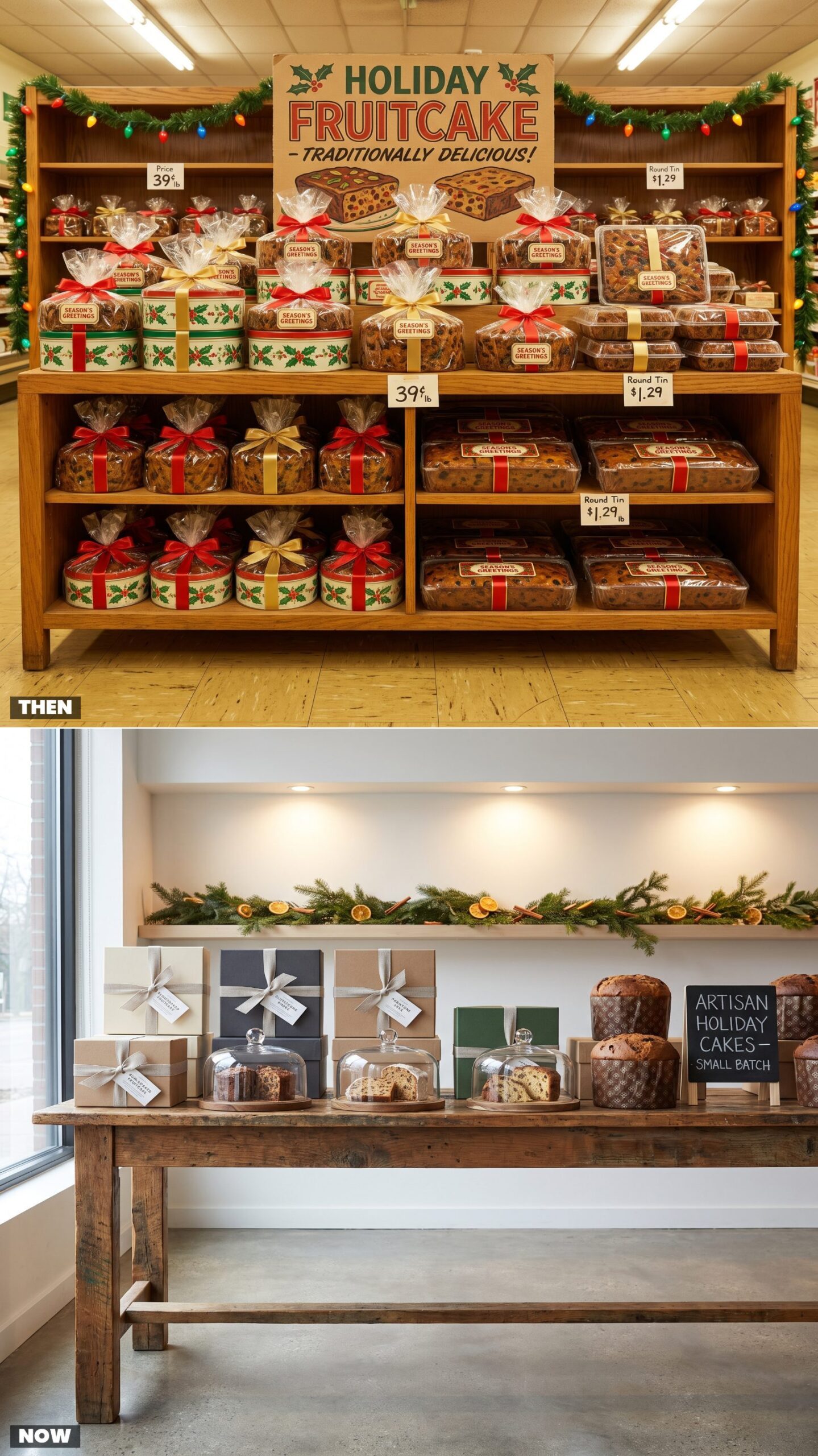 Fruitcake Displays: Cellophane-Wrapped Bricks vs. Small-Batch Gift Cakes