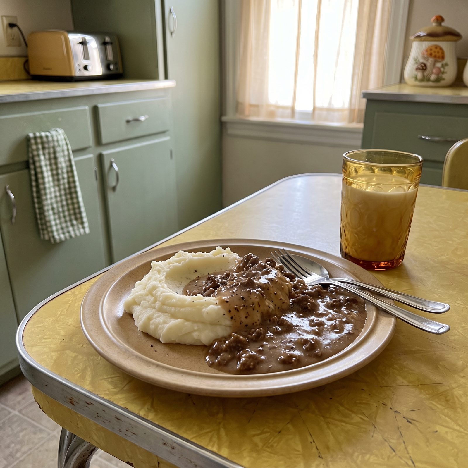 Hamburger Gravy Over Mashed Potatoes